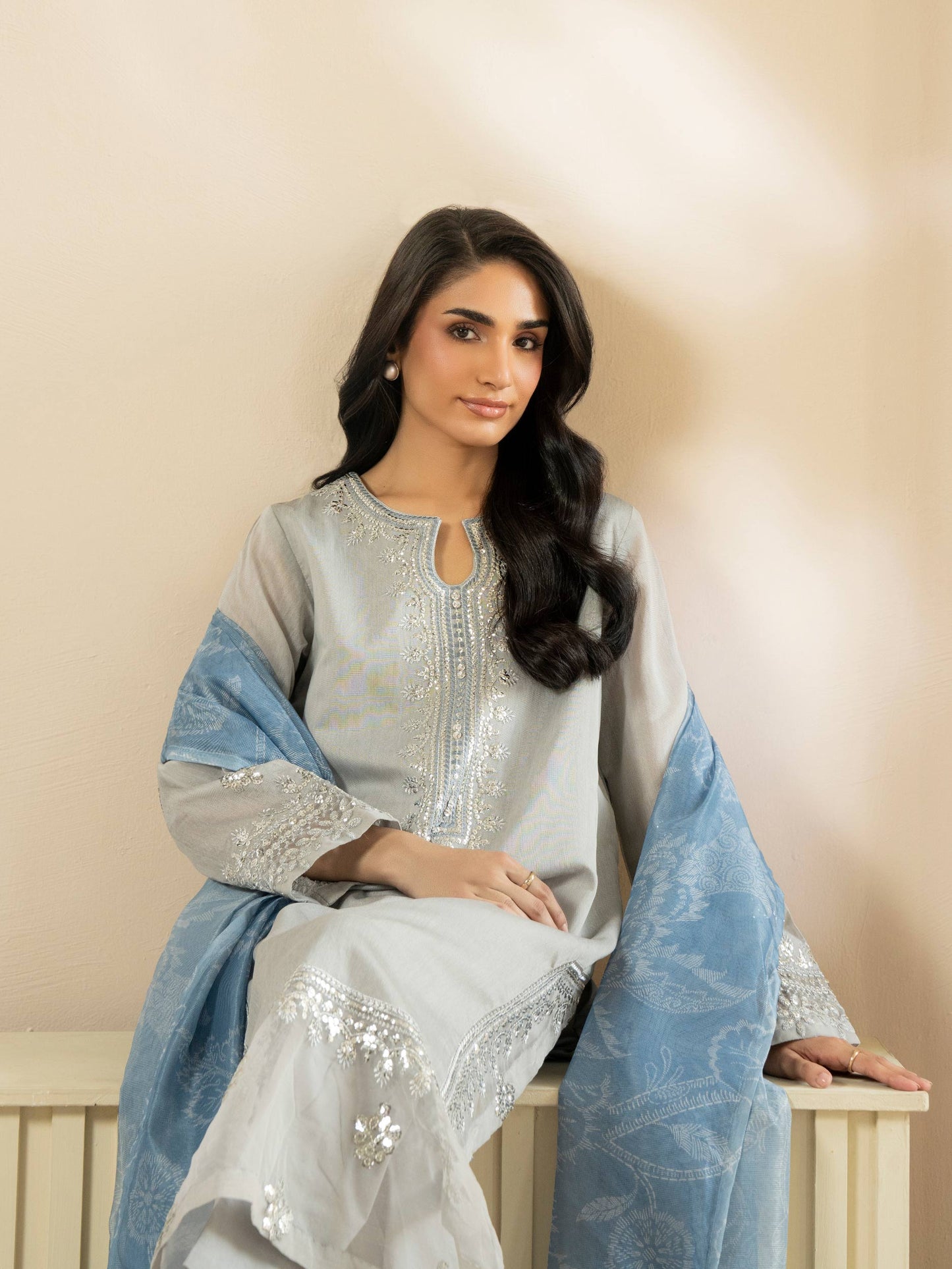 3-Piece Raw Silk Suit-Embroidered (Pret)