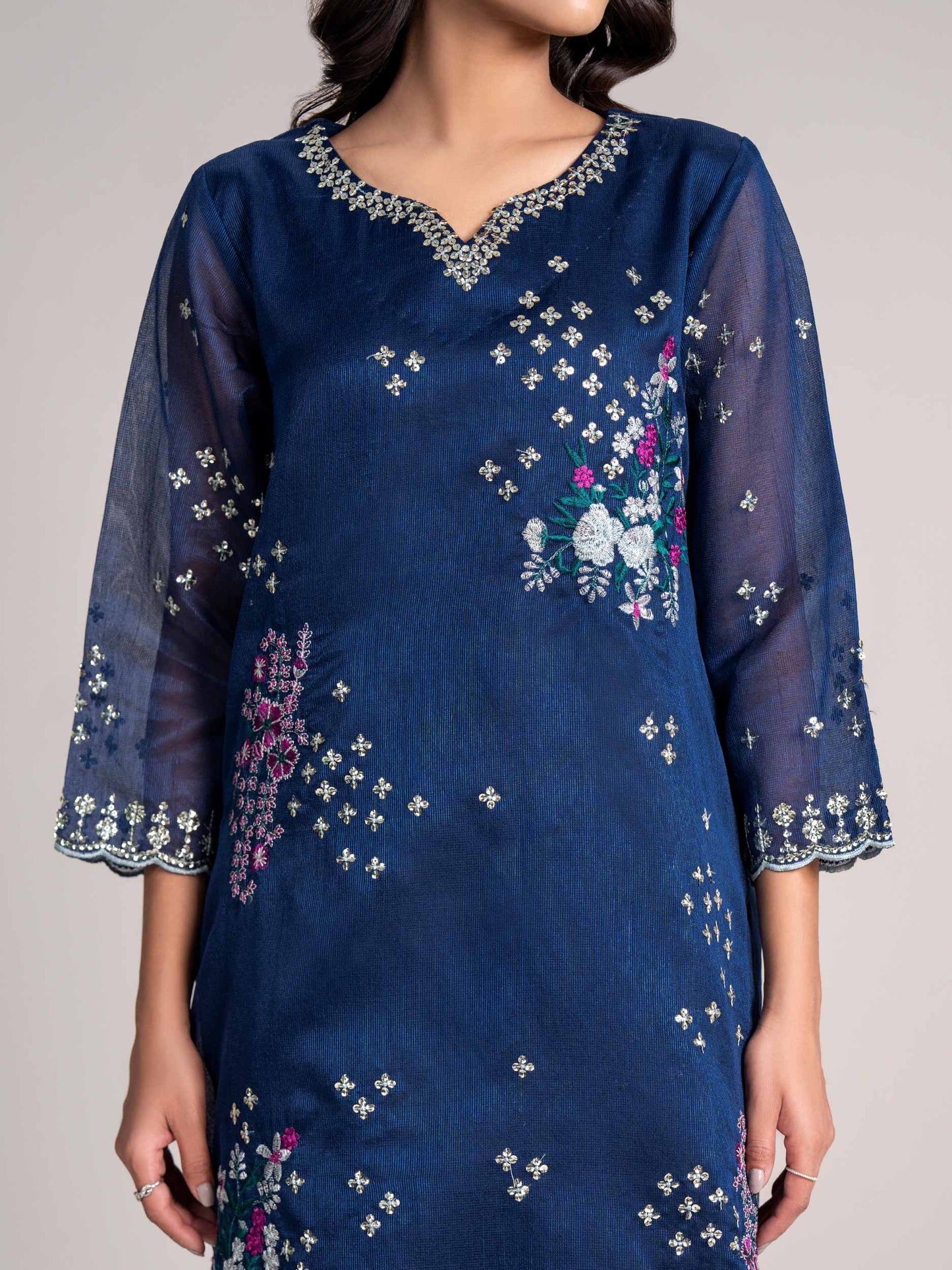 2 Piece Net Suit-Embroidered (Pret)