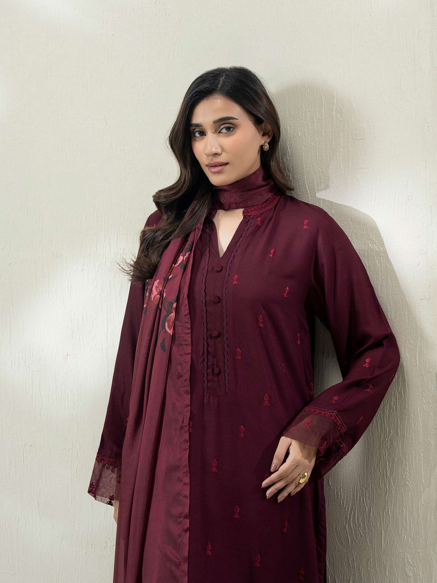 3-Piece Crepe Suit- Embroidered (Pret)