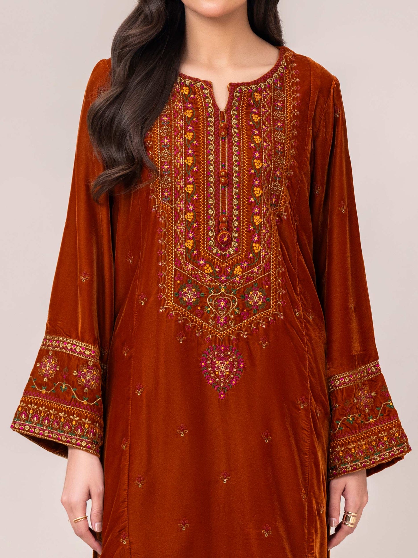 2-Piece Velvet Suit- Embroidered (Pret)