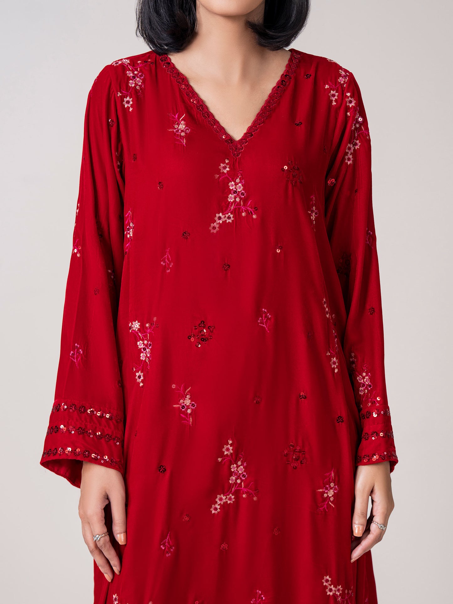 2 Piece Velvet Suit- Embroidered (Pret)