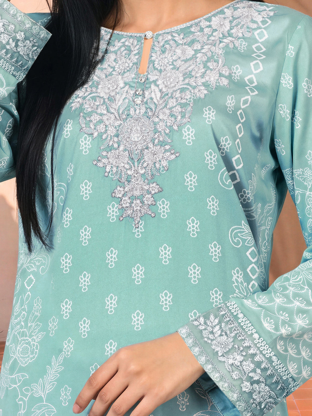 3 Piece Silk Suit- Embroidered (Pret)