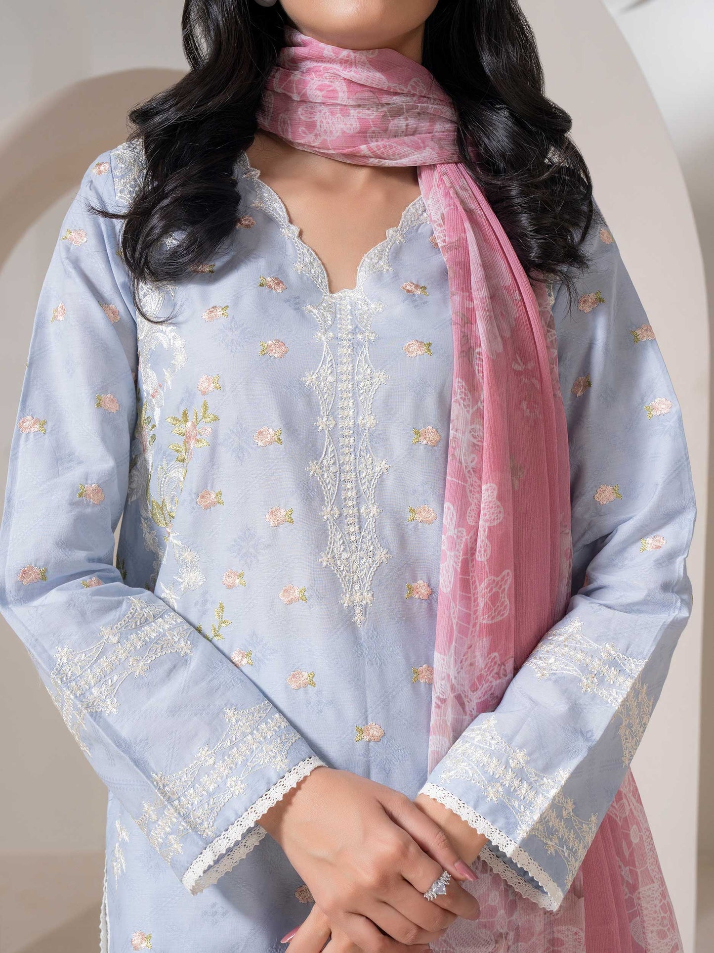 3 Piece Jacquard Suit-Embroidered (Pret)