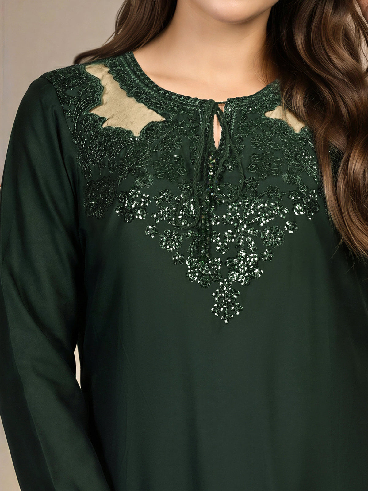 3 Piece Satin Suit- Embroidered (Pret)
