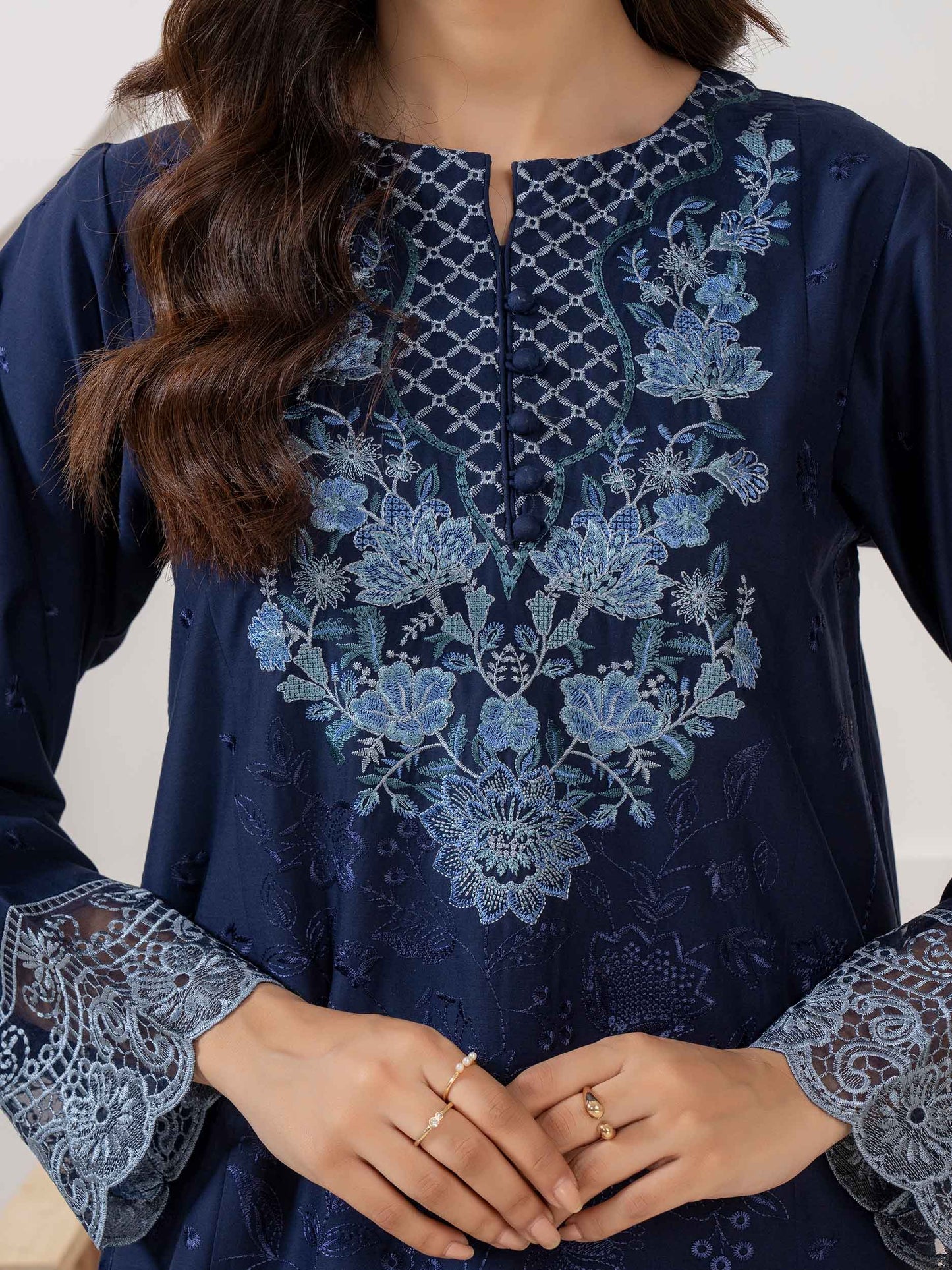 3 Piece Satin Suit-Embroidered (Pret)