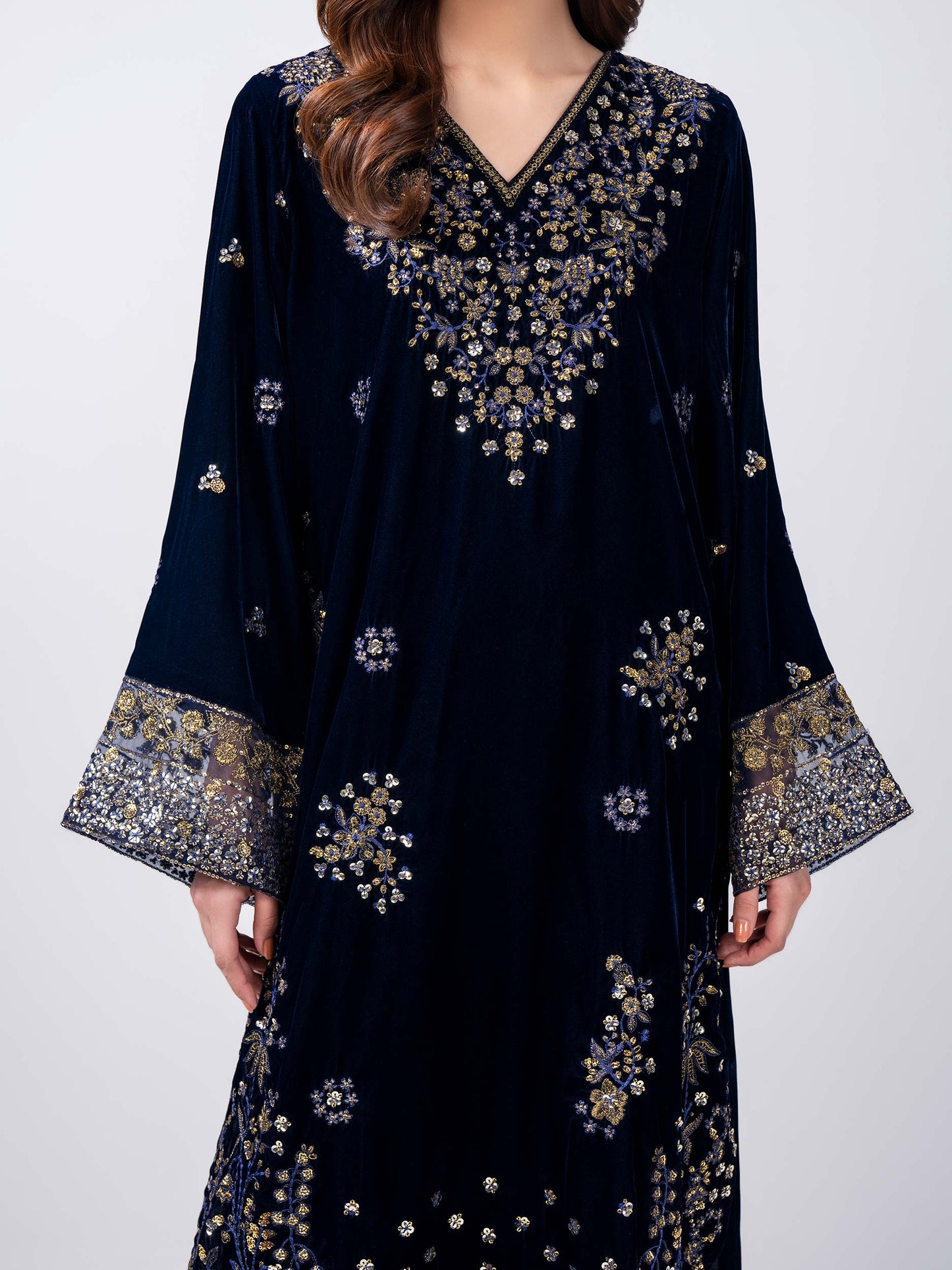 2 Piece Velvet Suit- Embroidered (Pret)