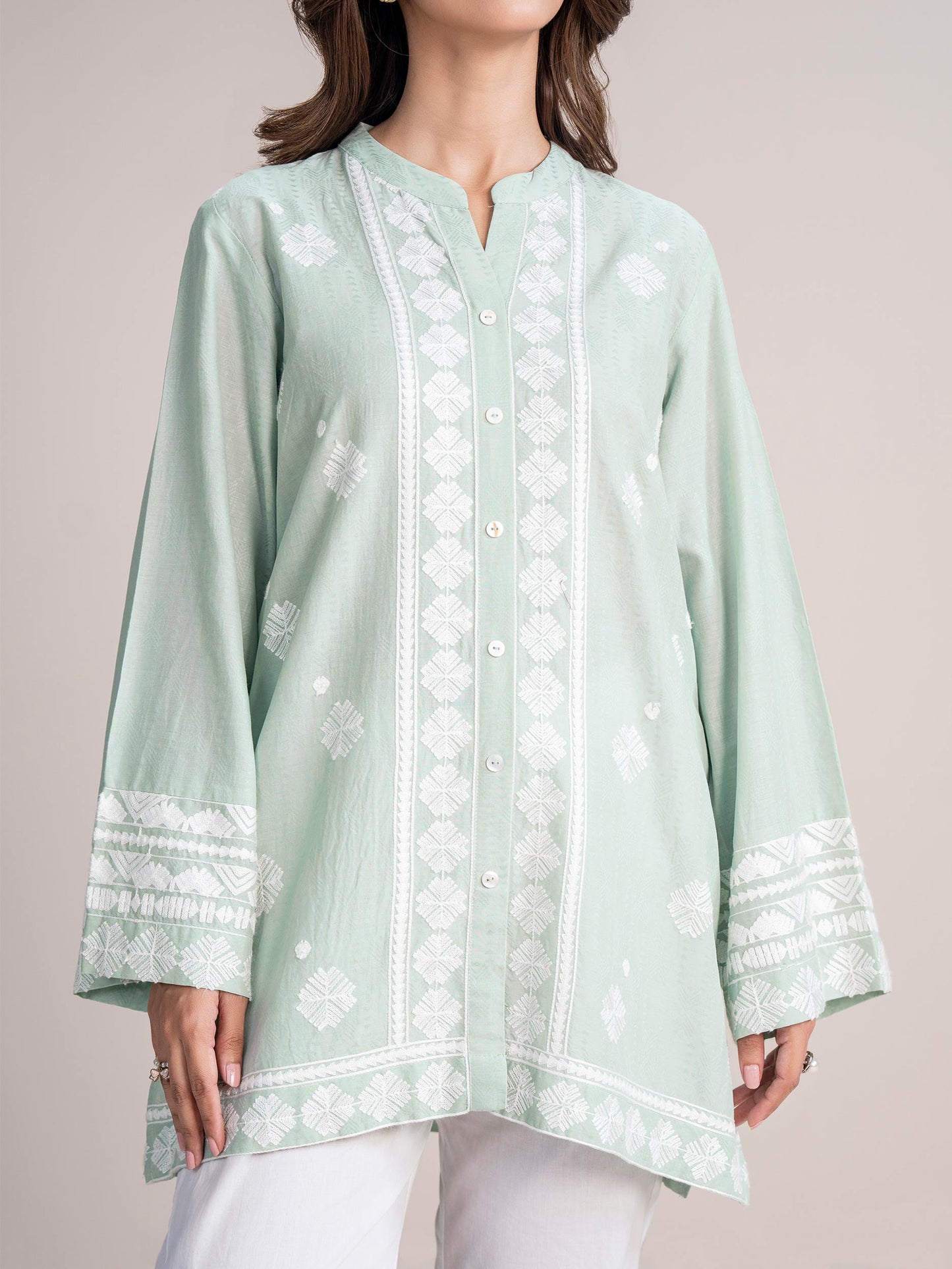 Self Jacquard Kurti- Embroidered (Pret)