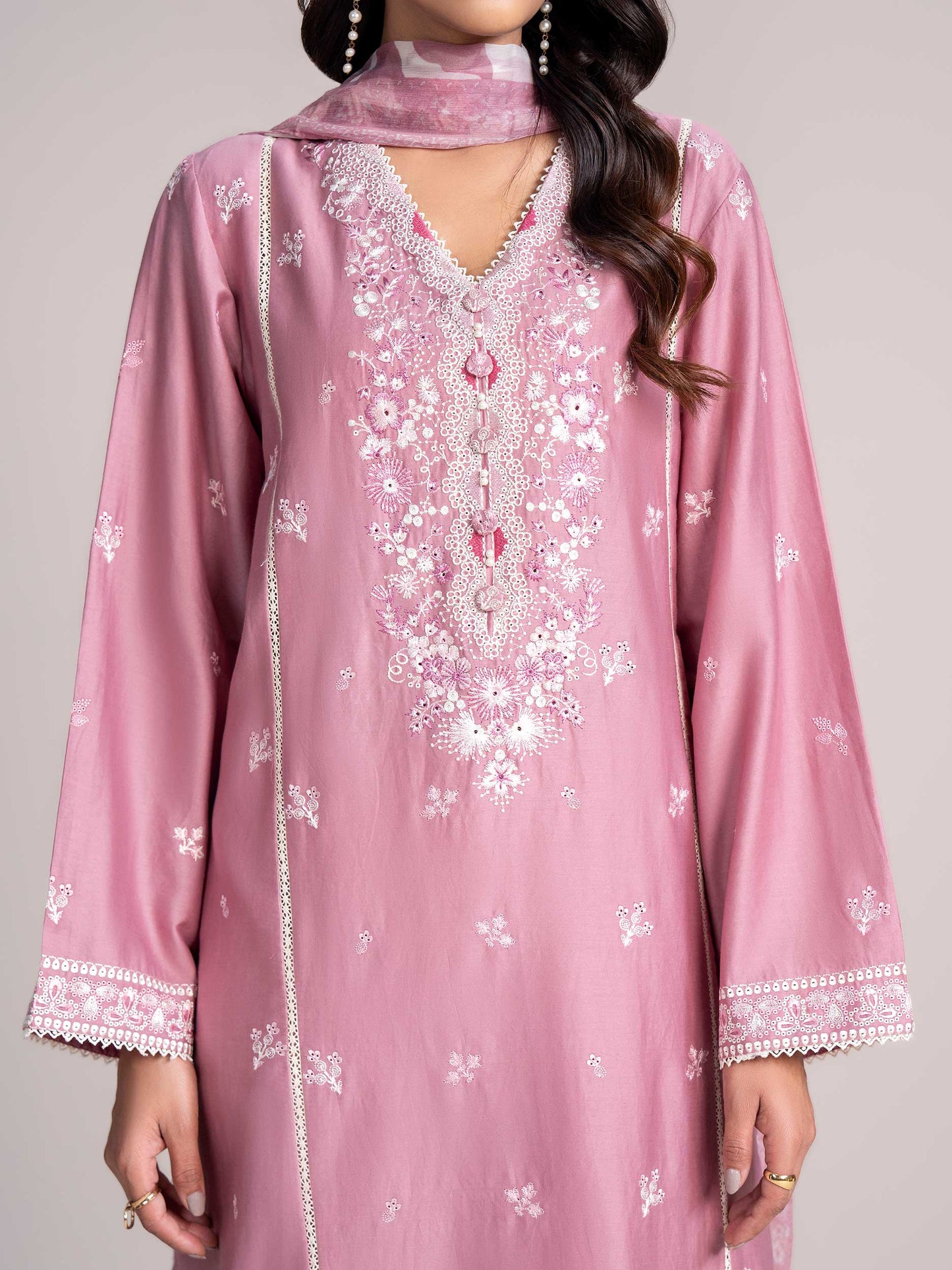 3-Piece Satin Suit- Embroidered (Pret)