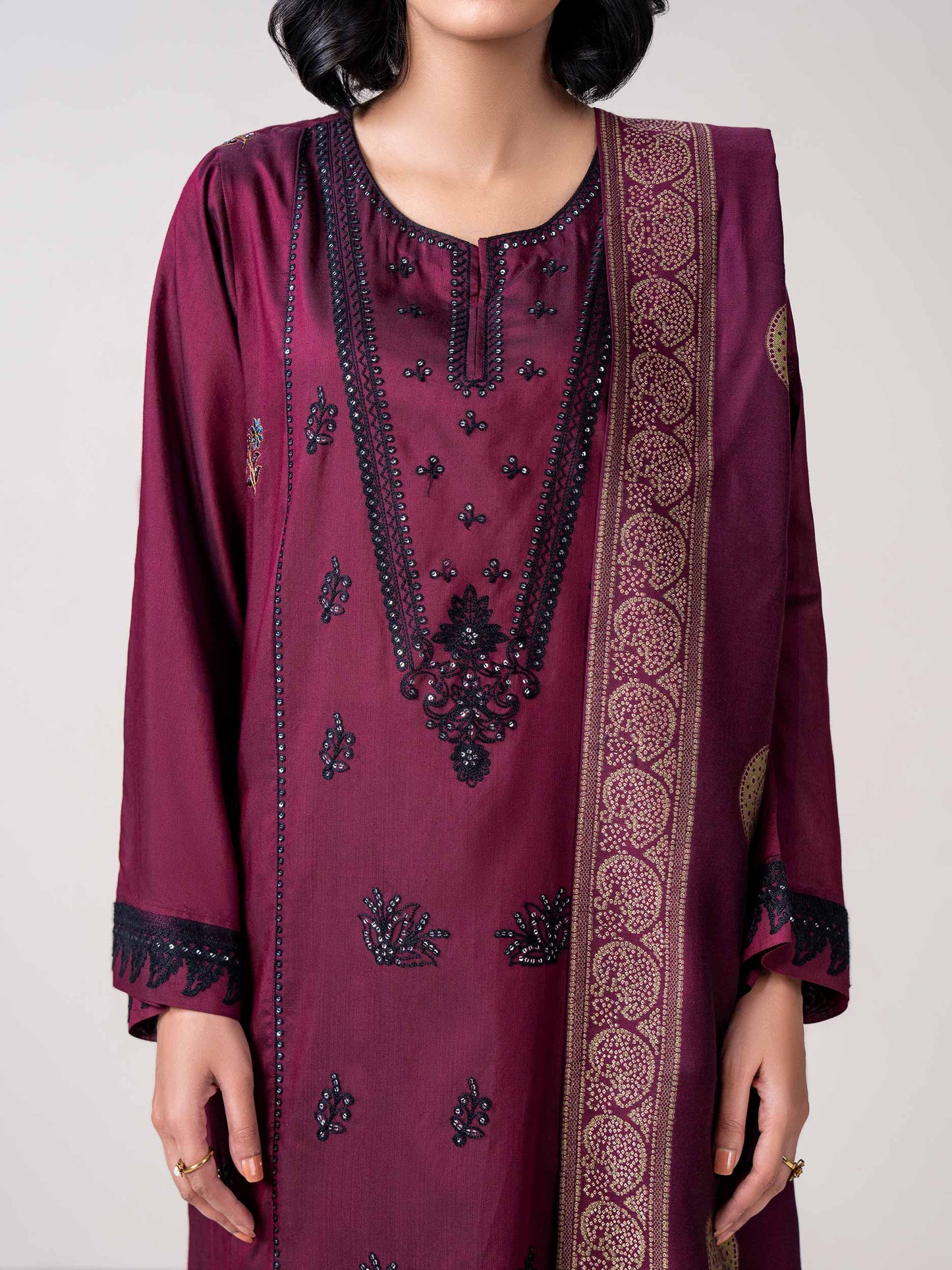 3 Piece Silk Suit- Embroidered (Pret)