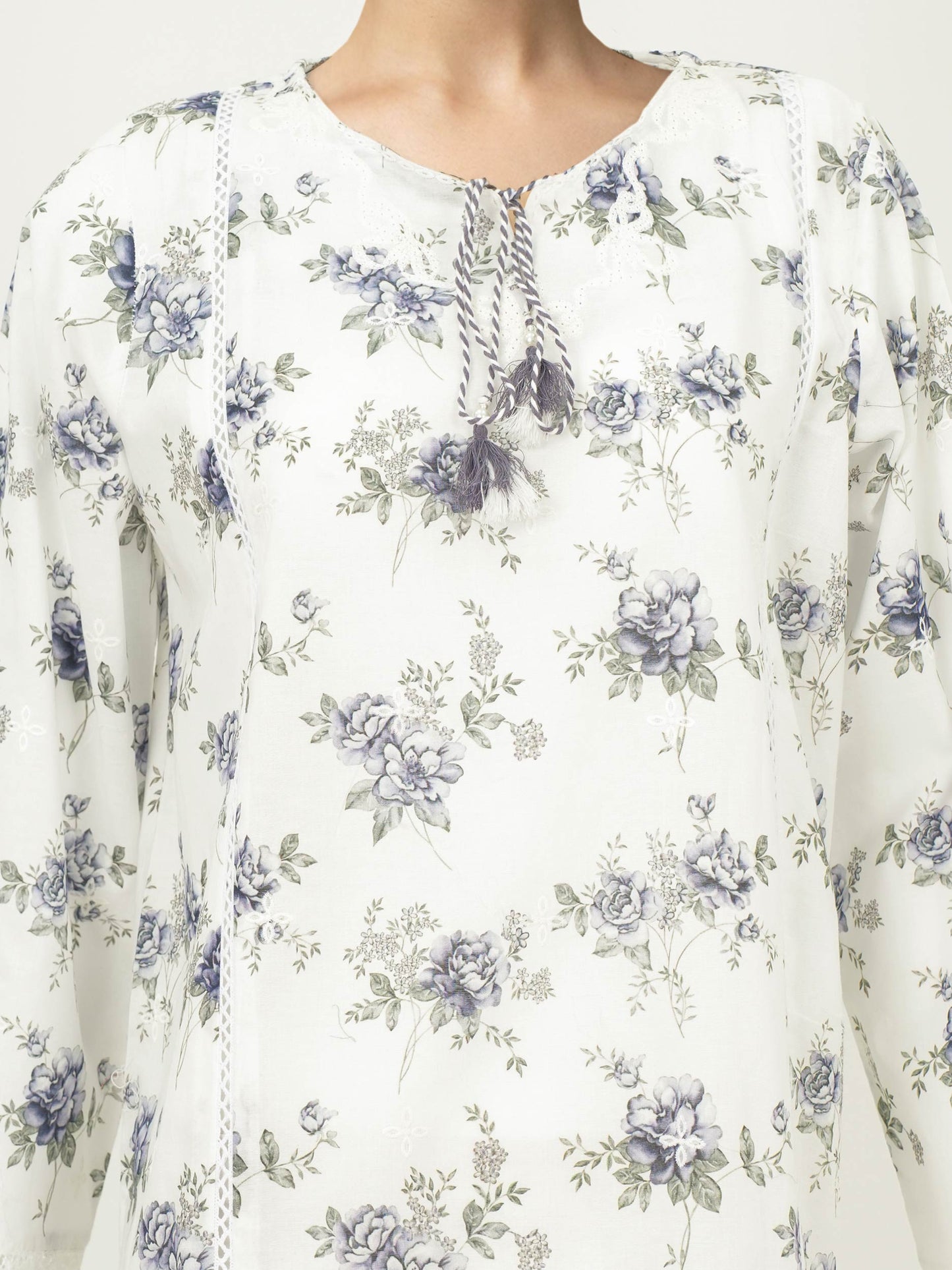 Cambric Kurti- Embroidered (Pret)