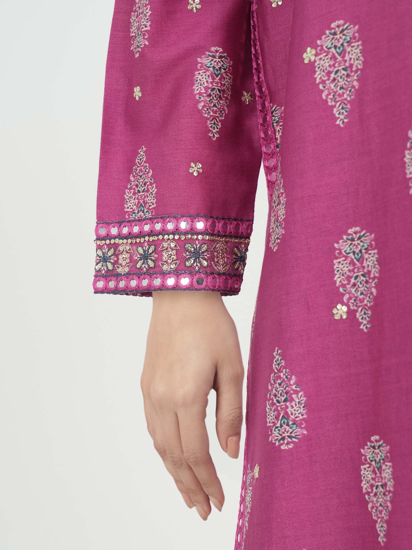 3 Piece Satin Suit- Embroidered (Pret)