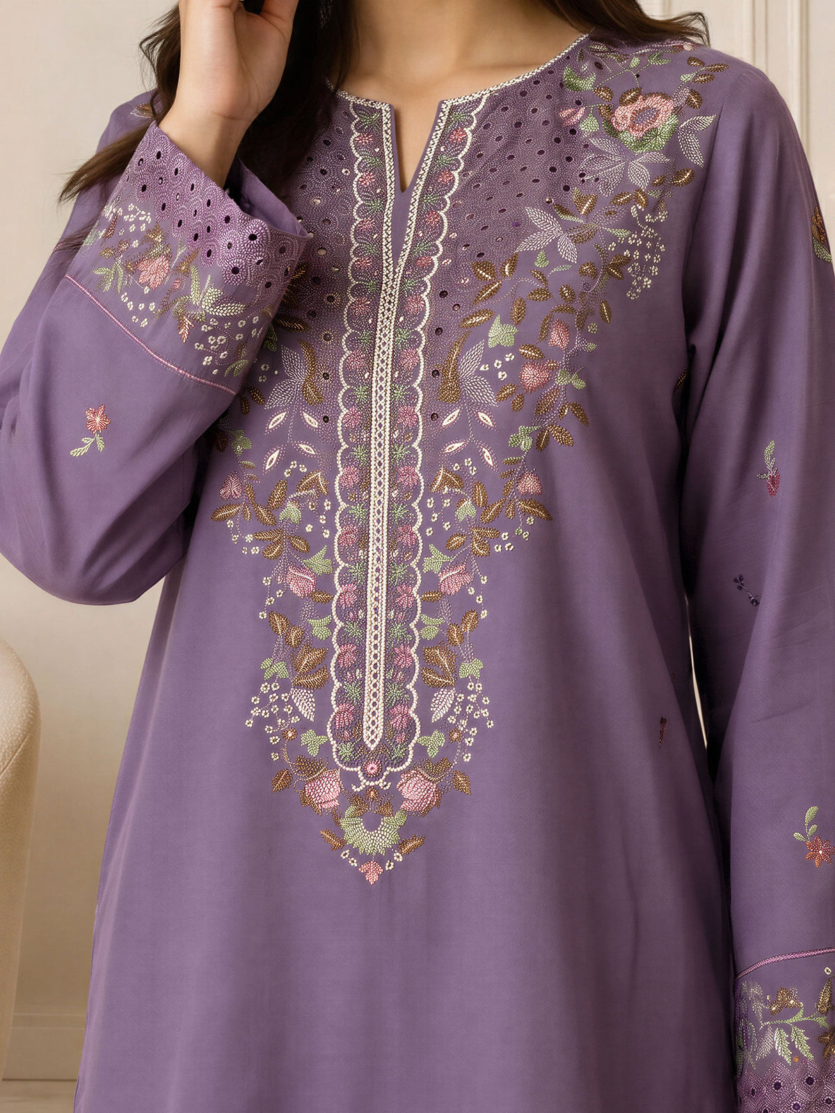 3 Piece Slub Khaddar Suit- Embroidered (Pret)