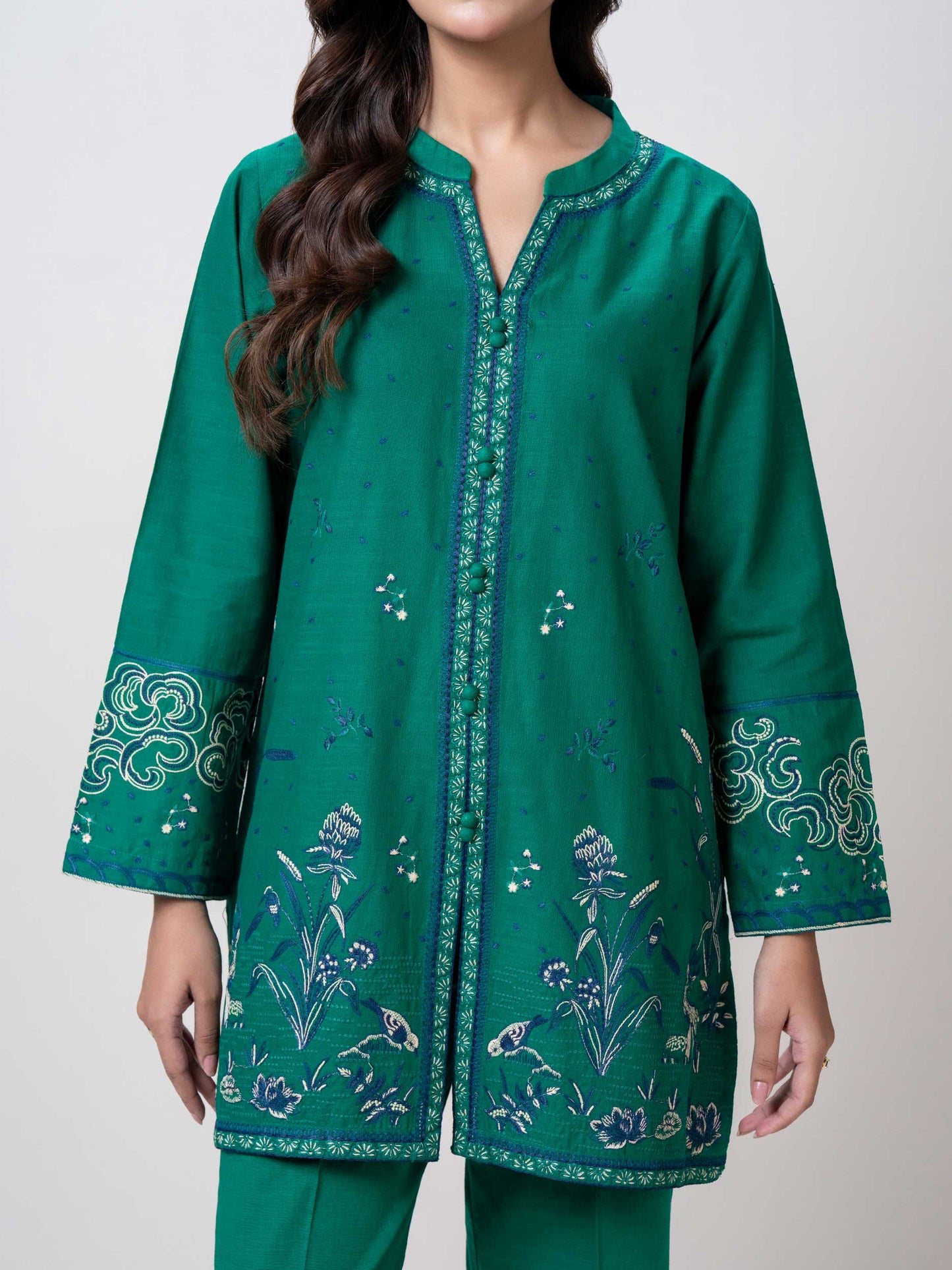 Slub Khaddar Co-ord Set- Embroidered