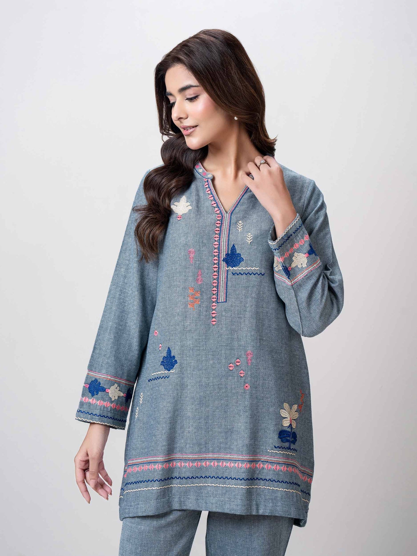 Yarn Dyed Co-ord Set- Embroidered