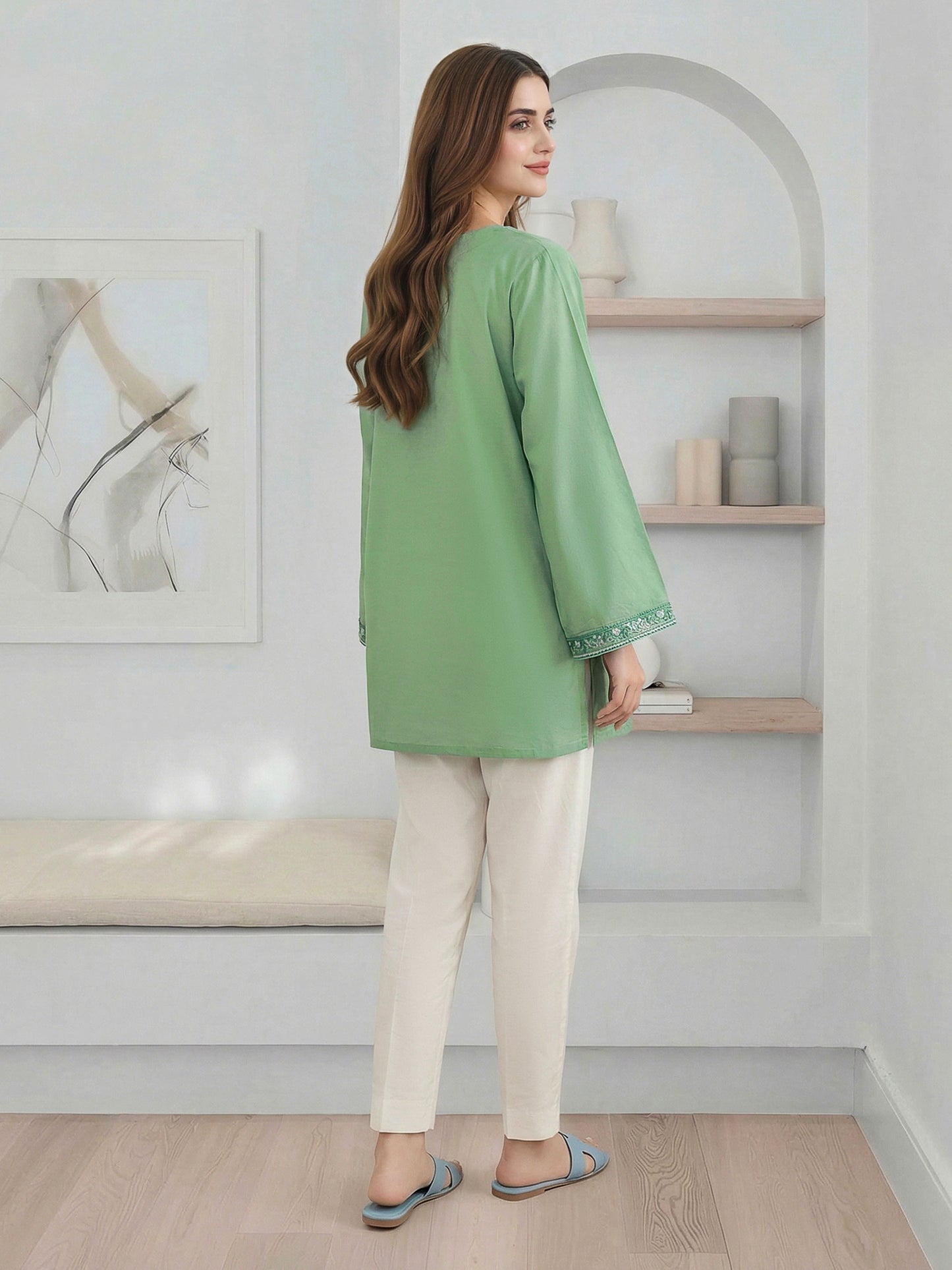 Cambric Kurti- Embroidered (Pret)