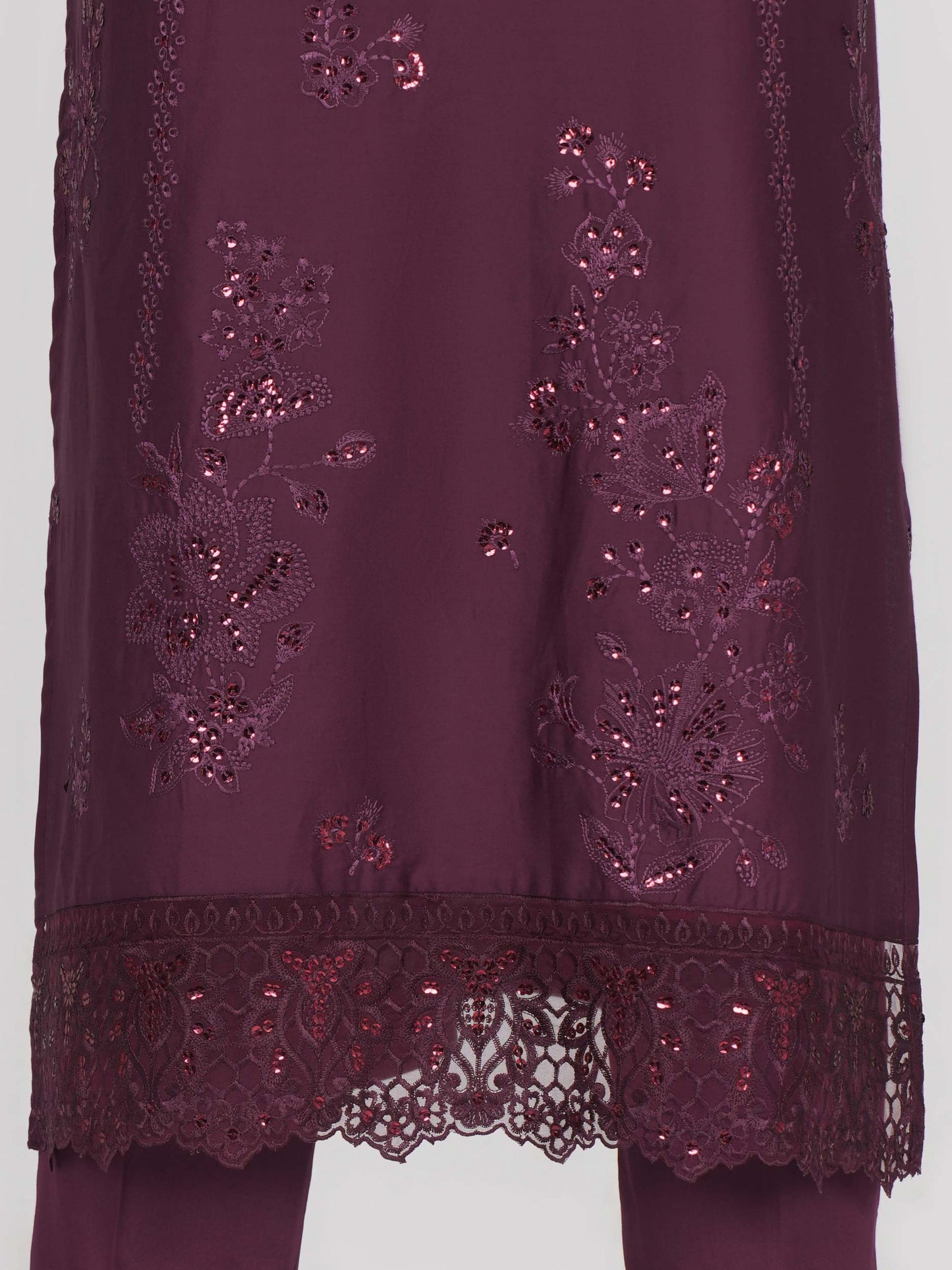 3 Piece Satin Suit- Embroidered (Pret)