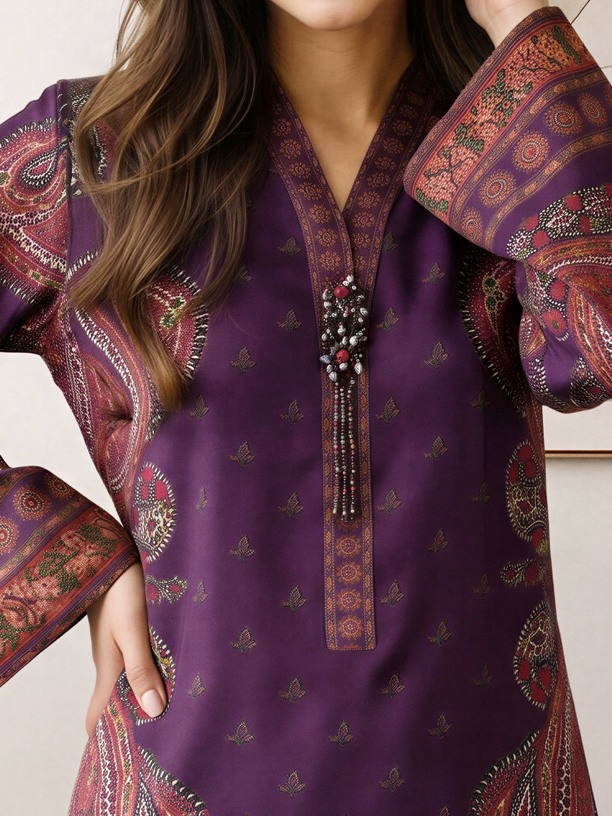 2 Piece Silk Suit- Embellished (Pret)