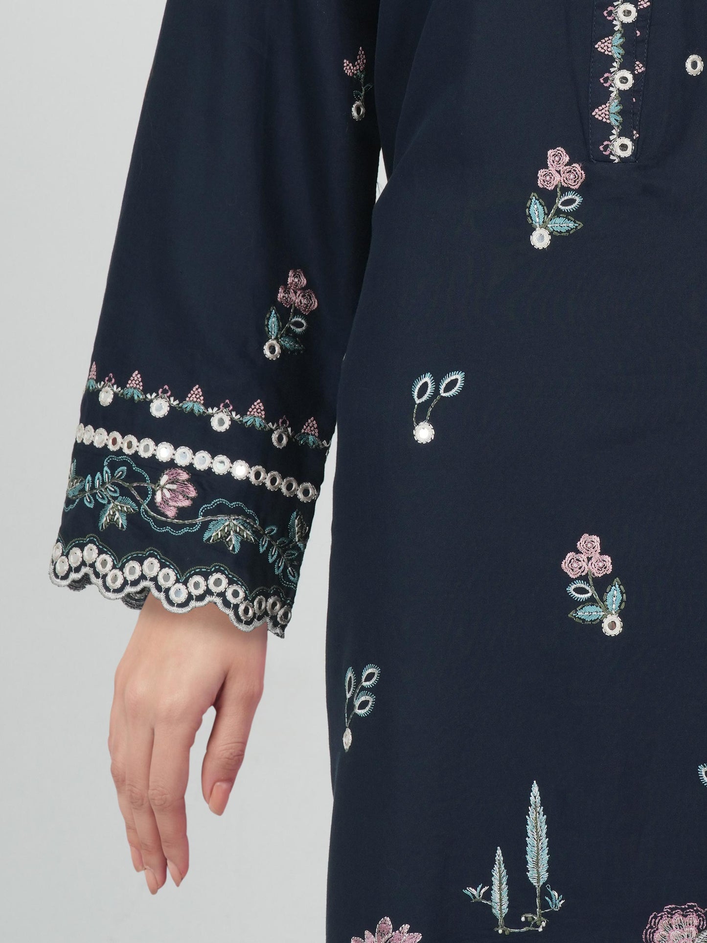 2 Piece Satin Suit- Embroidered (Pret)