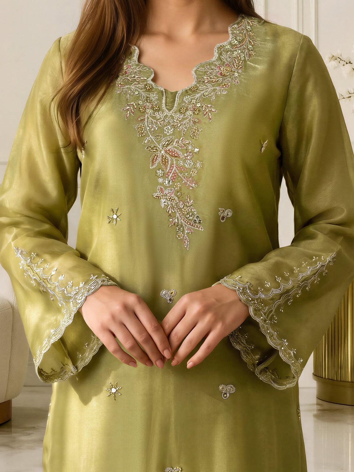 2 Piece Silk Suit- Embroidered (Pret)