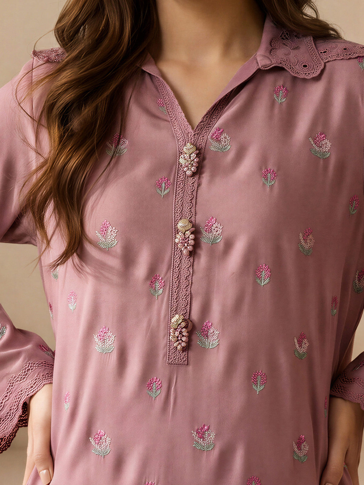 2 Piece Silk Suit- Embroidered (Pret)