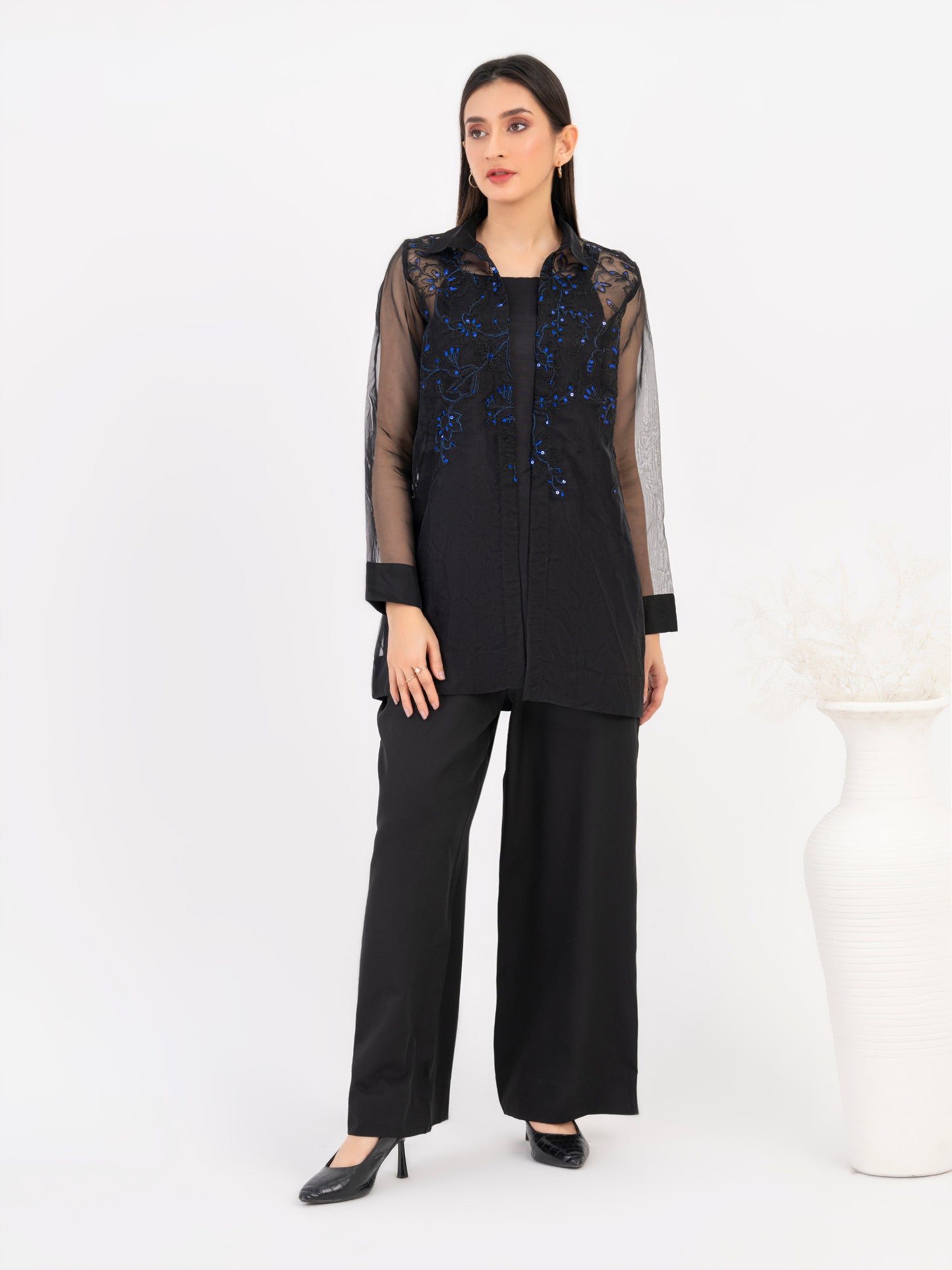 Organza Top With Slip-Embroidered