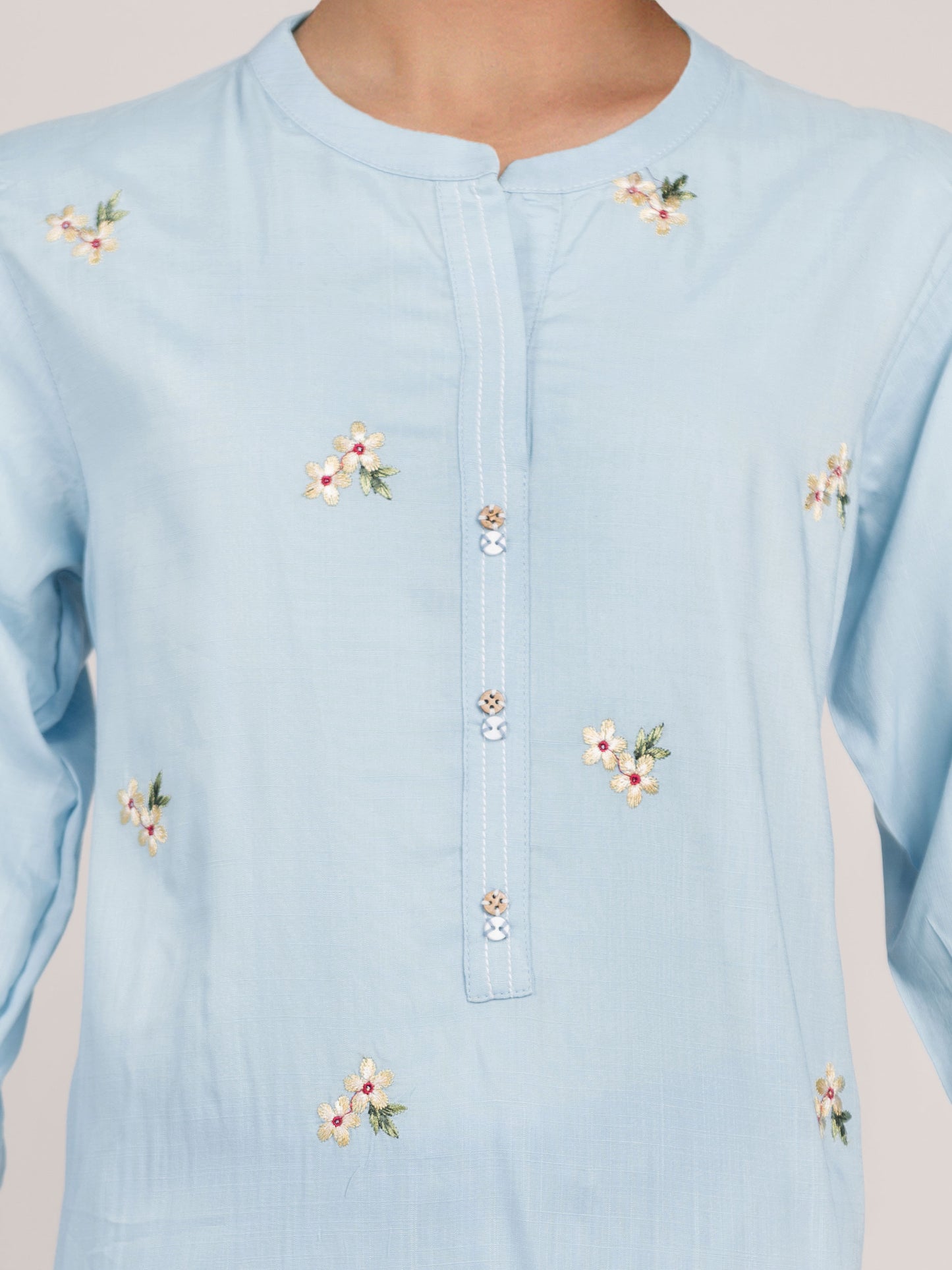 2 Piece Viscose Slub Suit- Embroidered (Pret)
