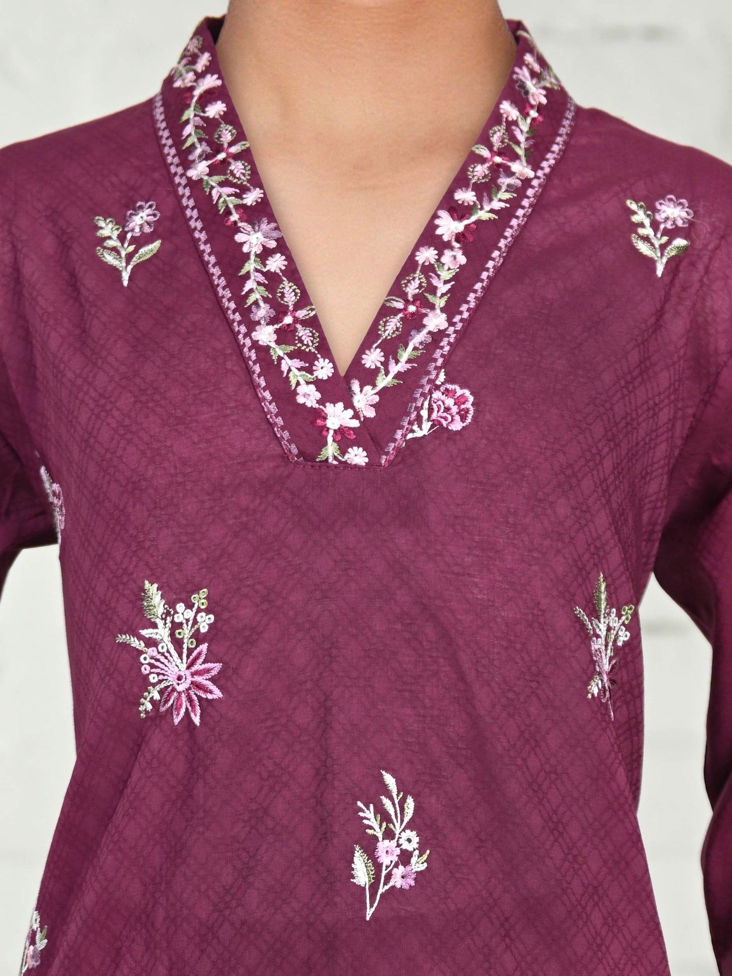 2 Piece Self Jacquard Suit- Embroidered (Pret)