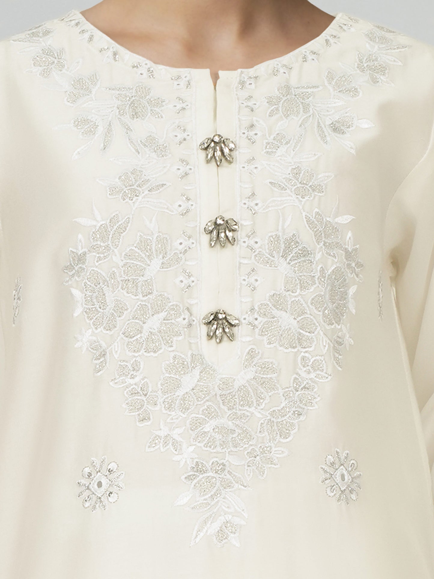 2 Piece Satin Suit- Embroidered (Pret)