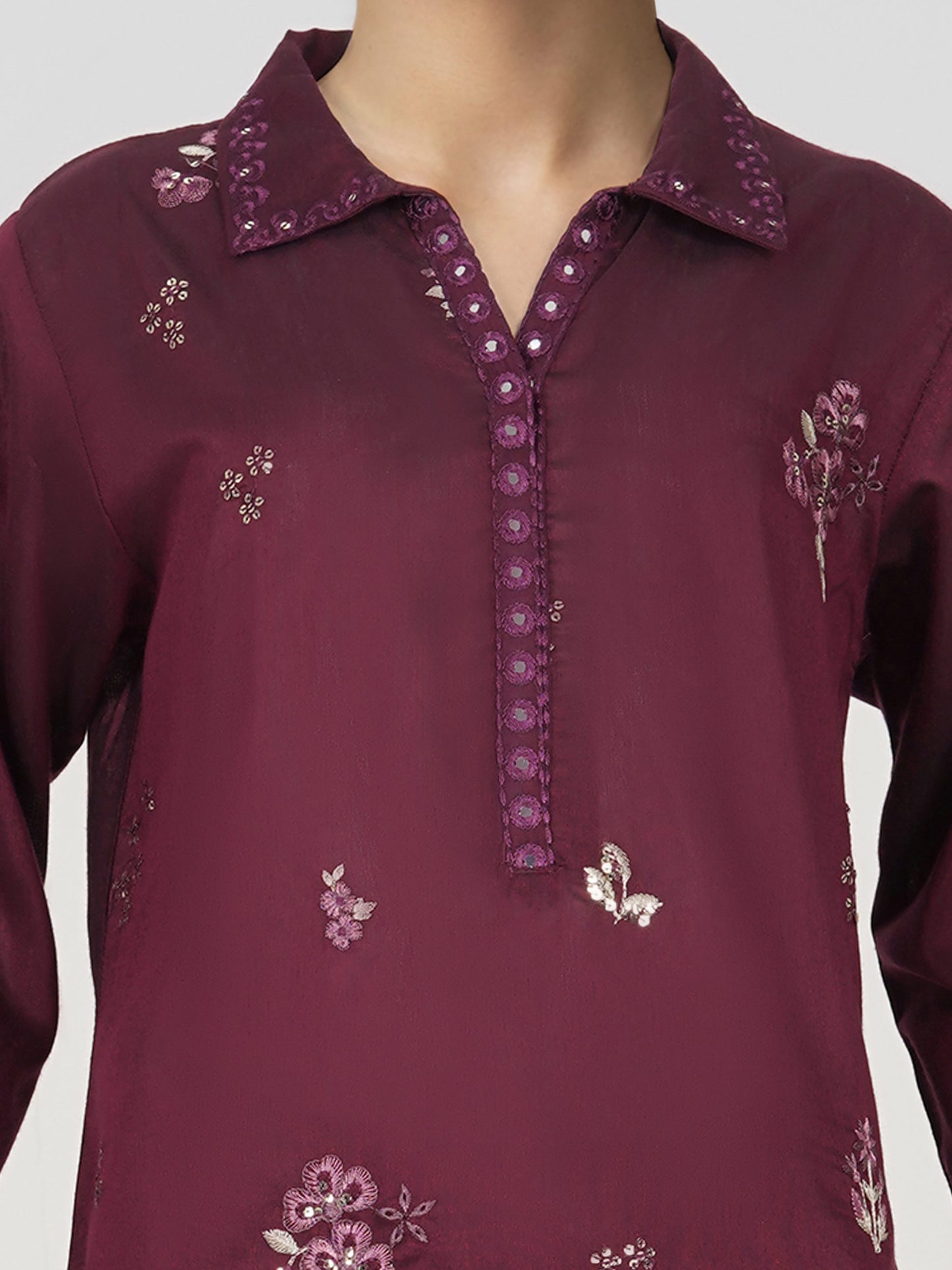 2 Piece Raw Silk Suit- Embroidered (Pret)