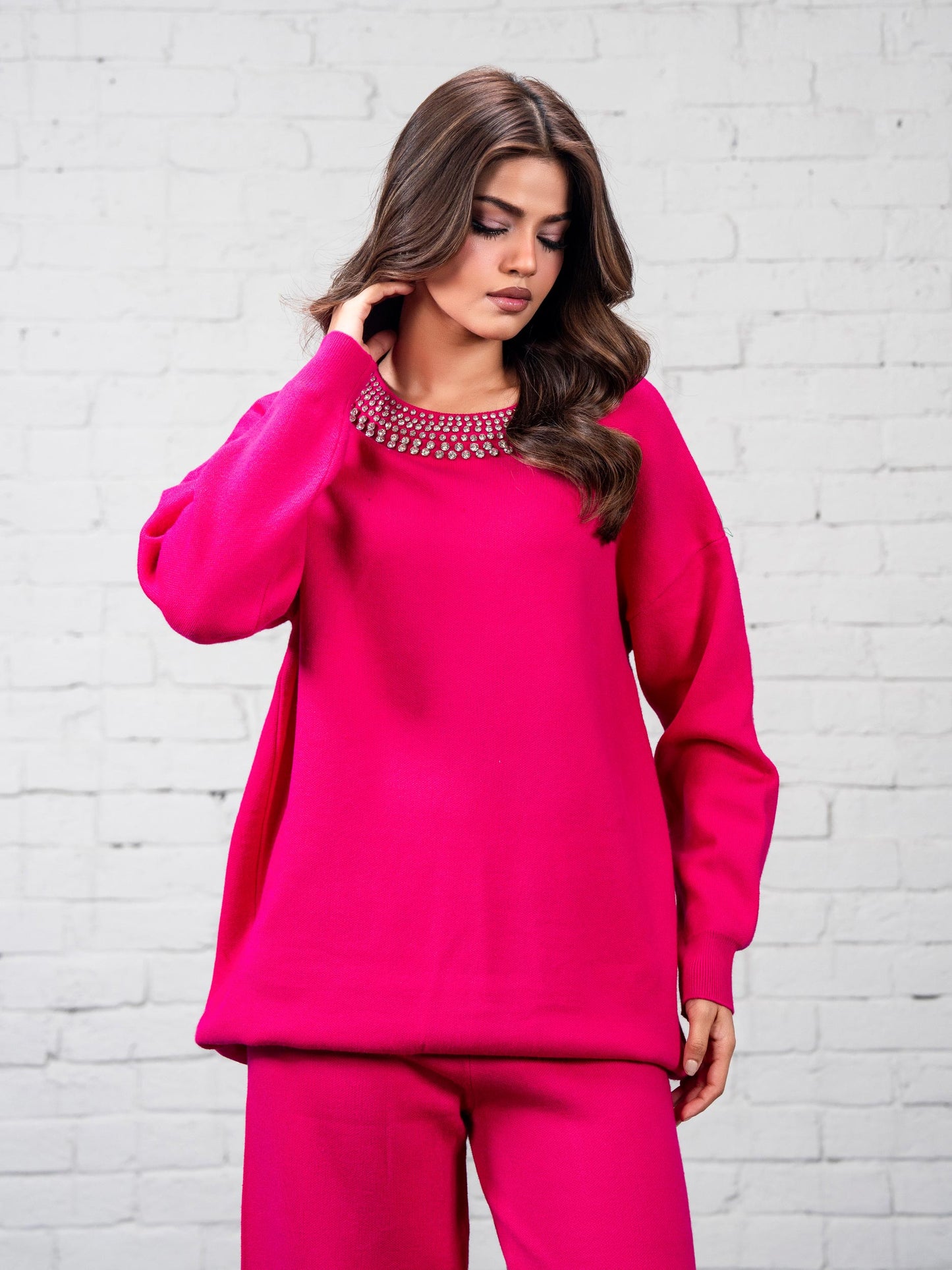 Knitted Co-ord Set-Embellished