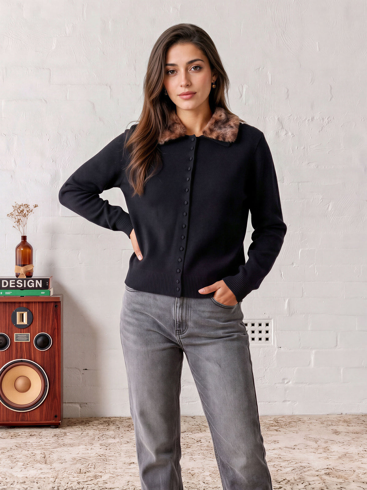 Fur Collar Cardigan