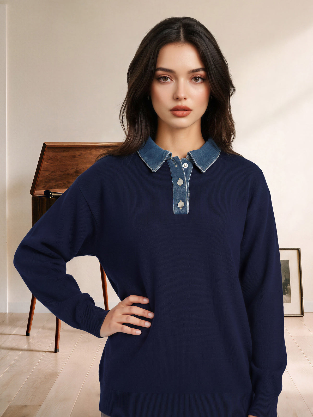 Denim Collar Sweater