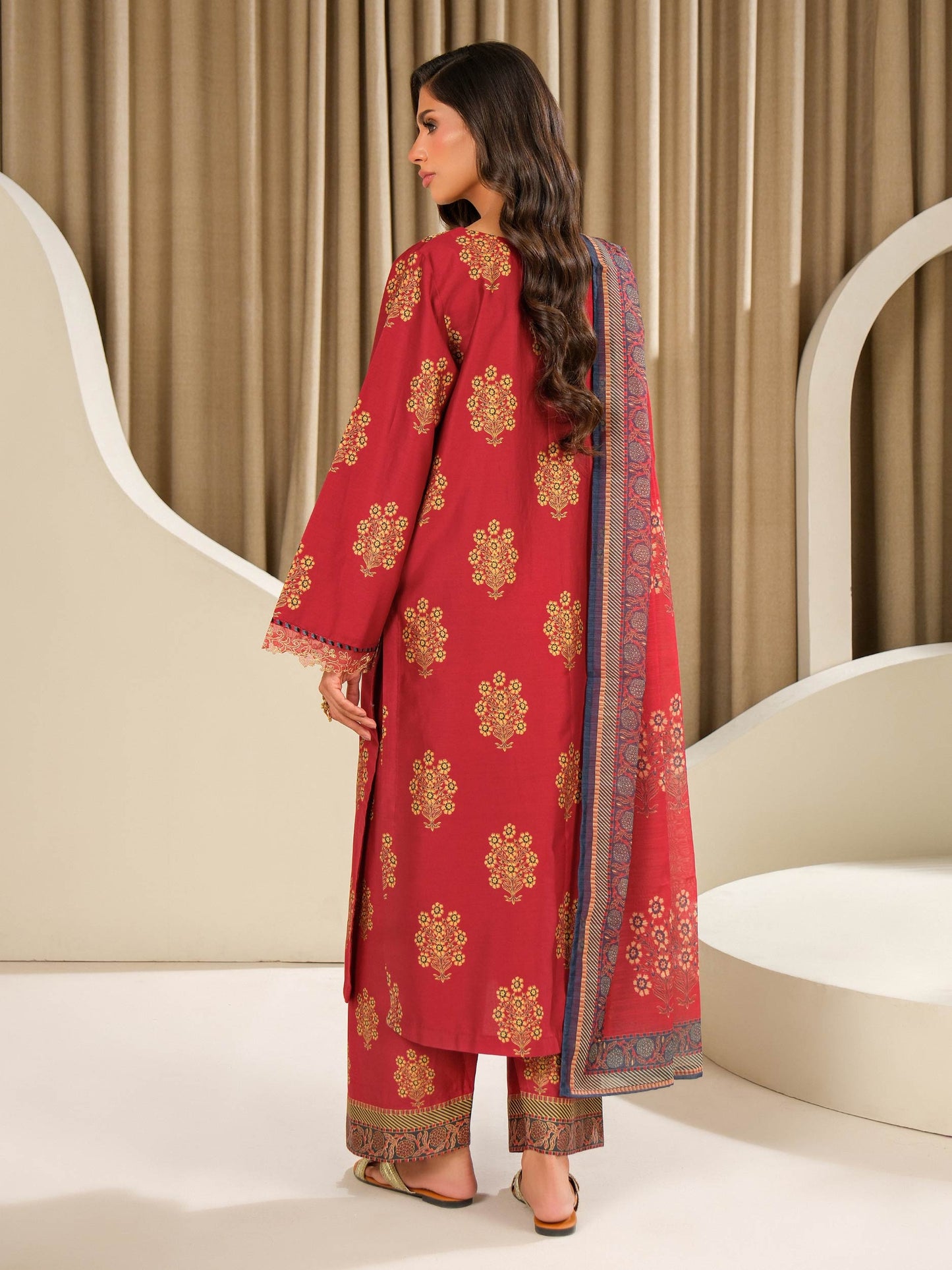 3 Piece Satin Suit-Embroidered (Unstitched)