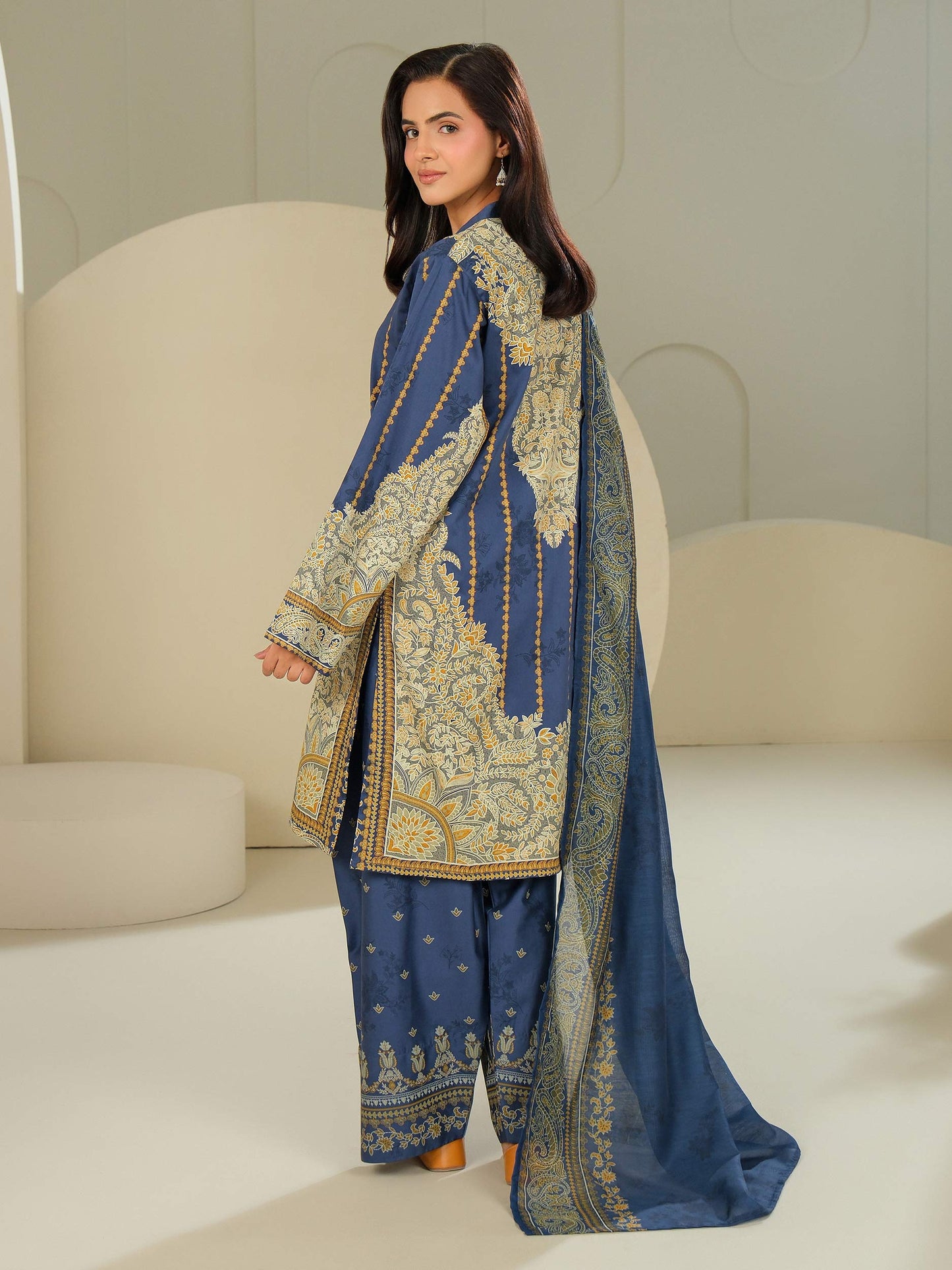 3 Piece Satin Suit-Printed (Unstitched)