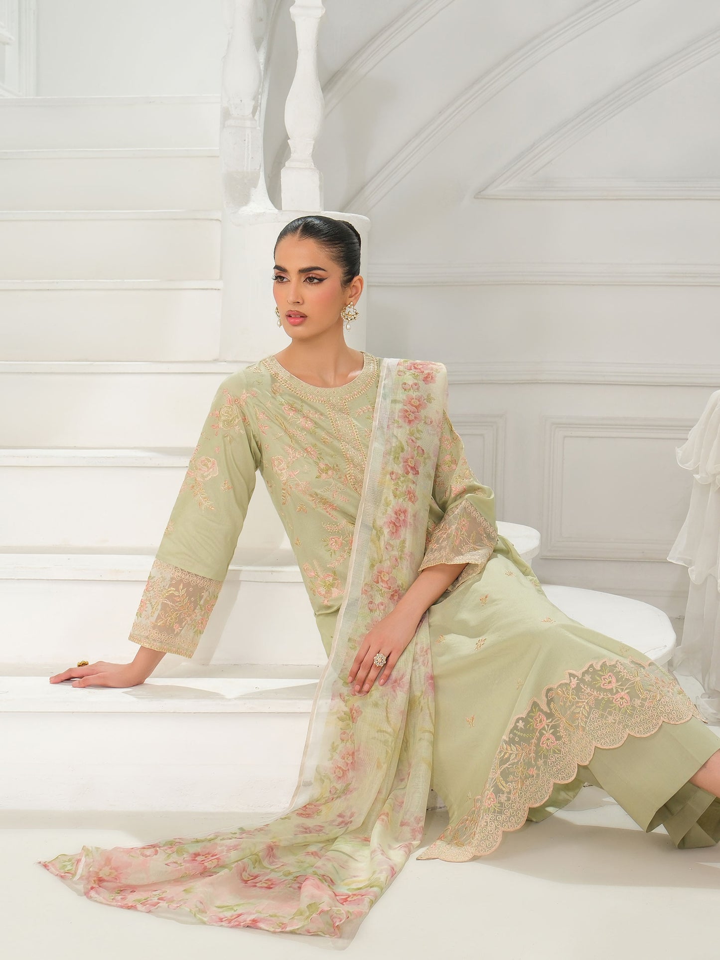 3 Piece Net Suit-Embroidered (Unstitched)