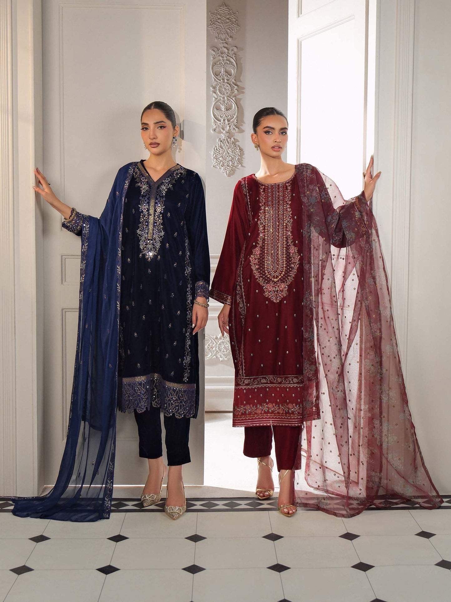 3 Piece Velvet Suit-Embroidered (Unstitched)