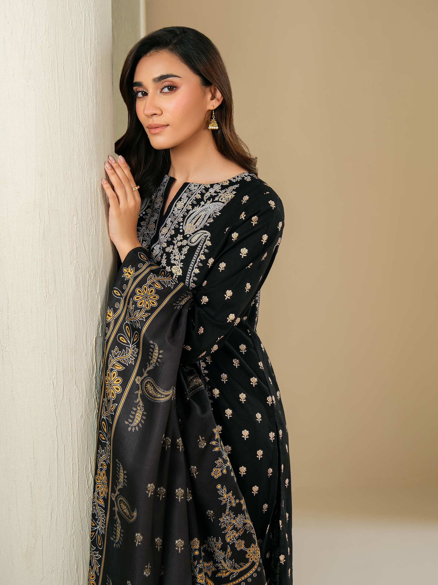 3 Piece Khaddar Suit-Paste Print (Unstitched)