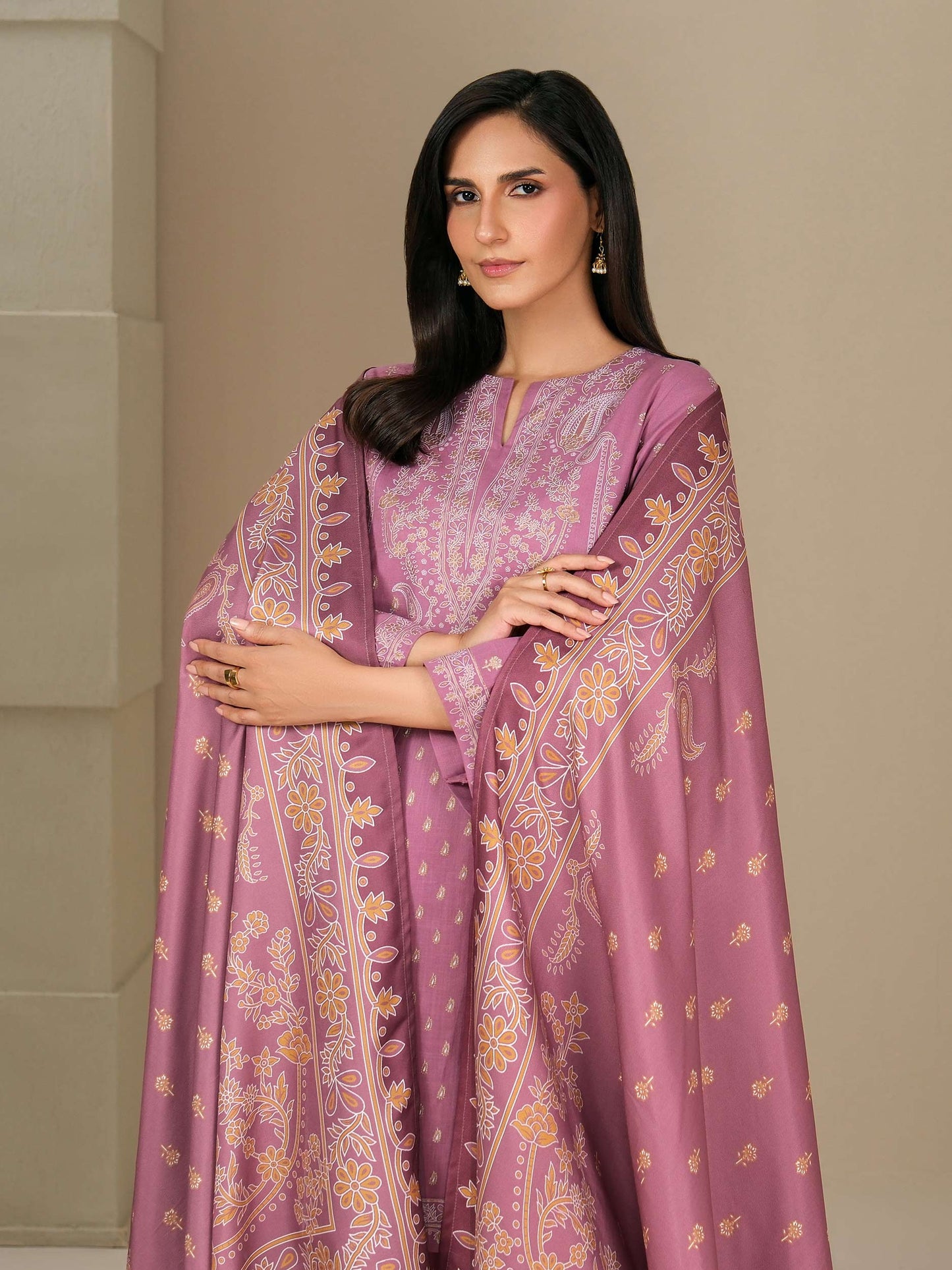 3 Piece Khaddar Suit-Paste Print (Unstitched)