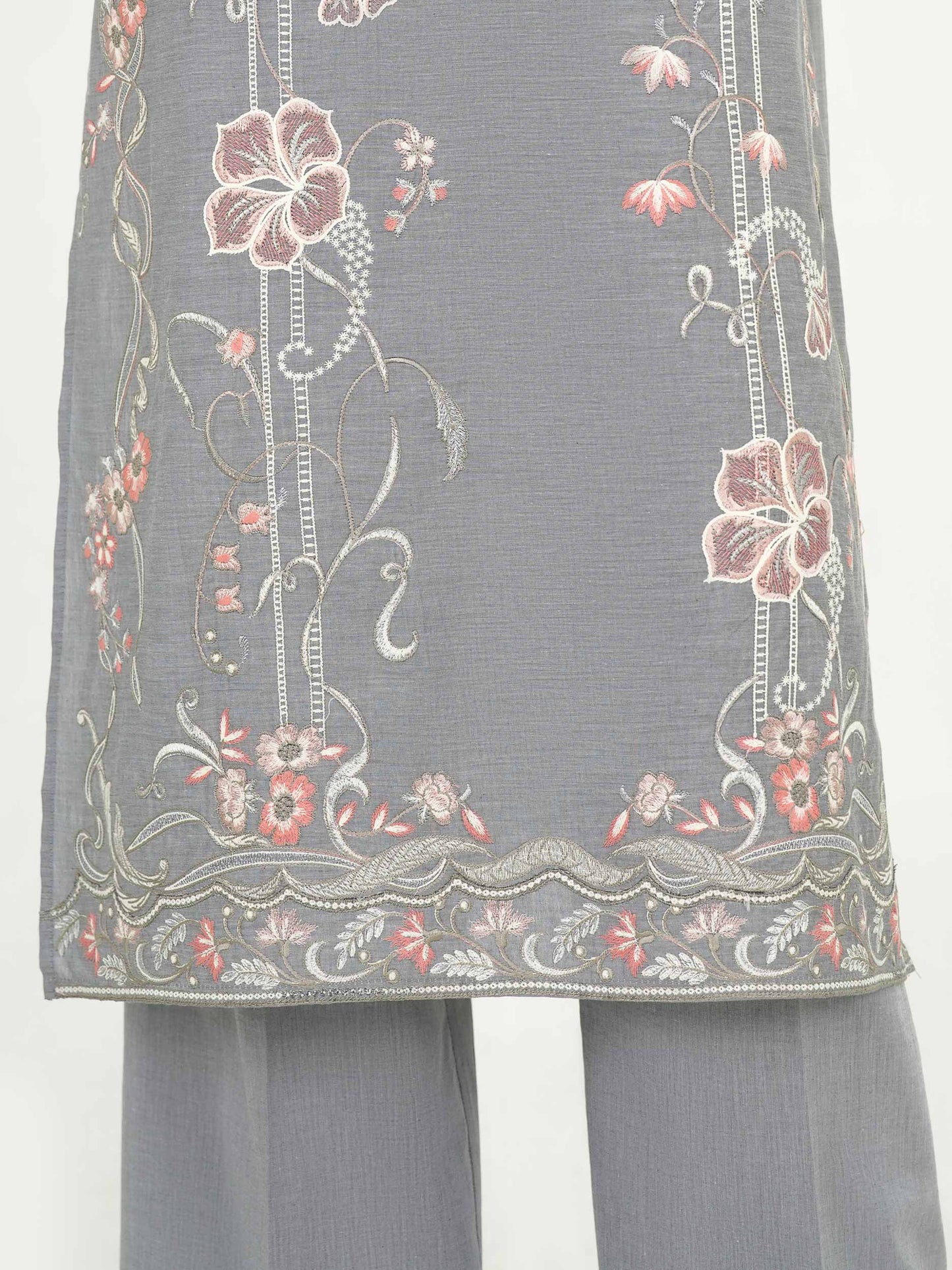 3 Piece Chambray Suit-Embroidered (Unstitched)