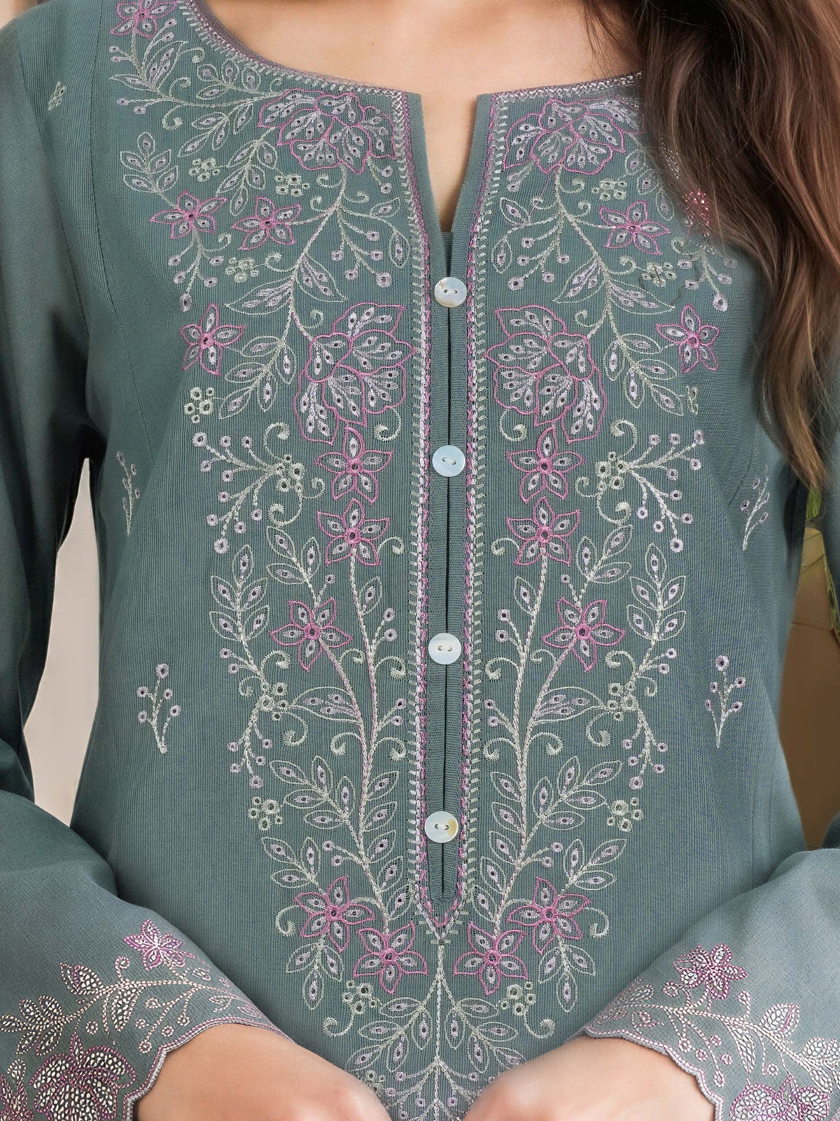 3 Piece Slub Khaddar Suit- Embroidered (Unstitched)