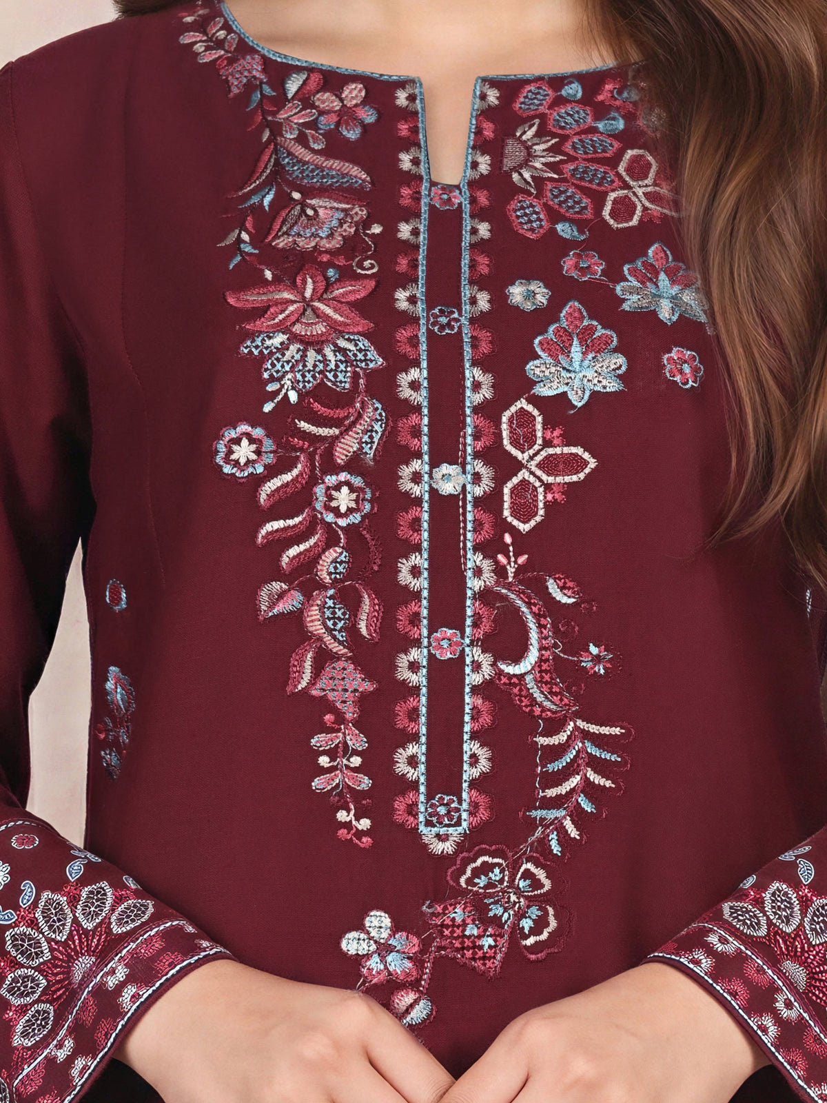 3 Piece Viscose Khaddar Suit- Embroidered (Unstitched)
