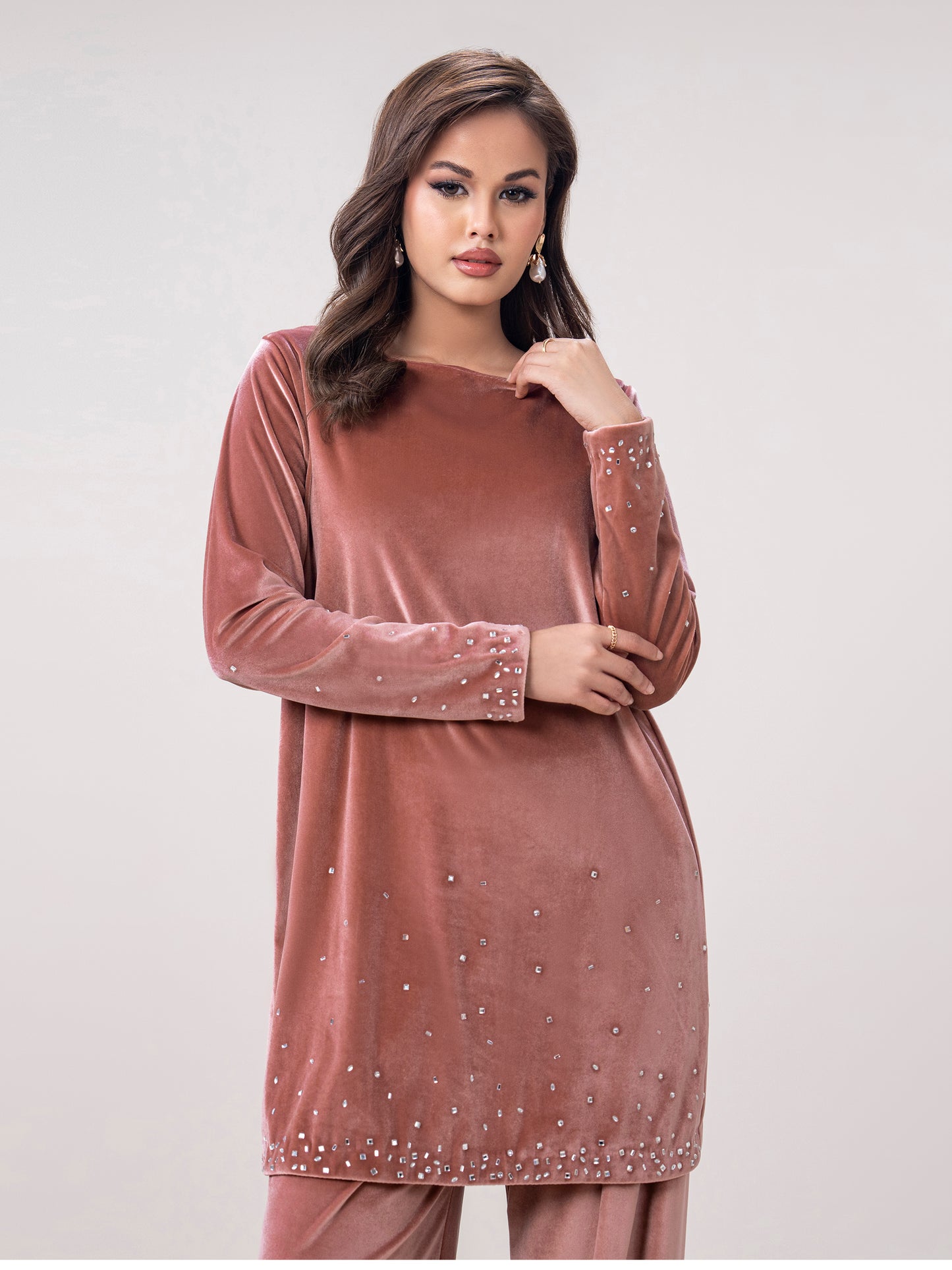 Velour Co-ord Set- Embroidered