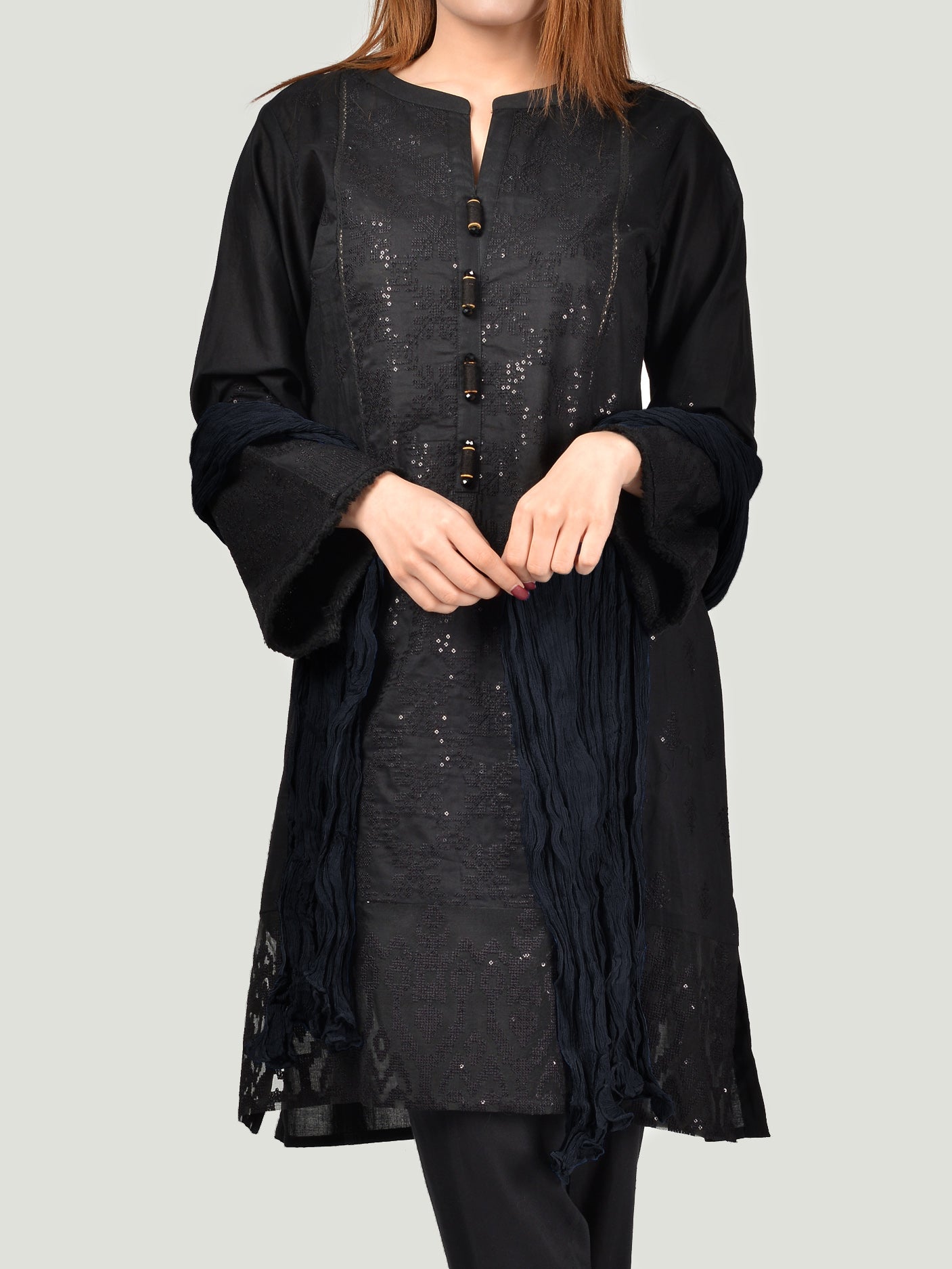 Crushed Dupatta-Dark Navy