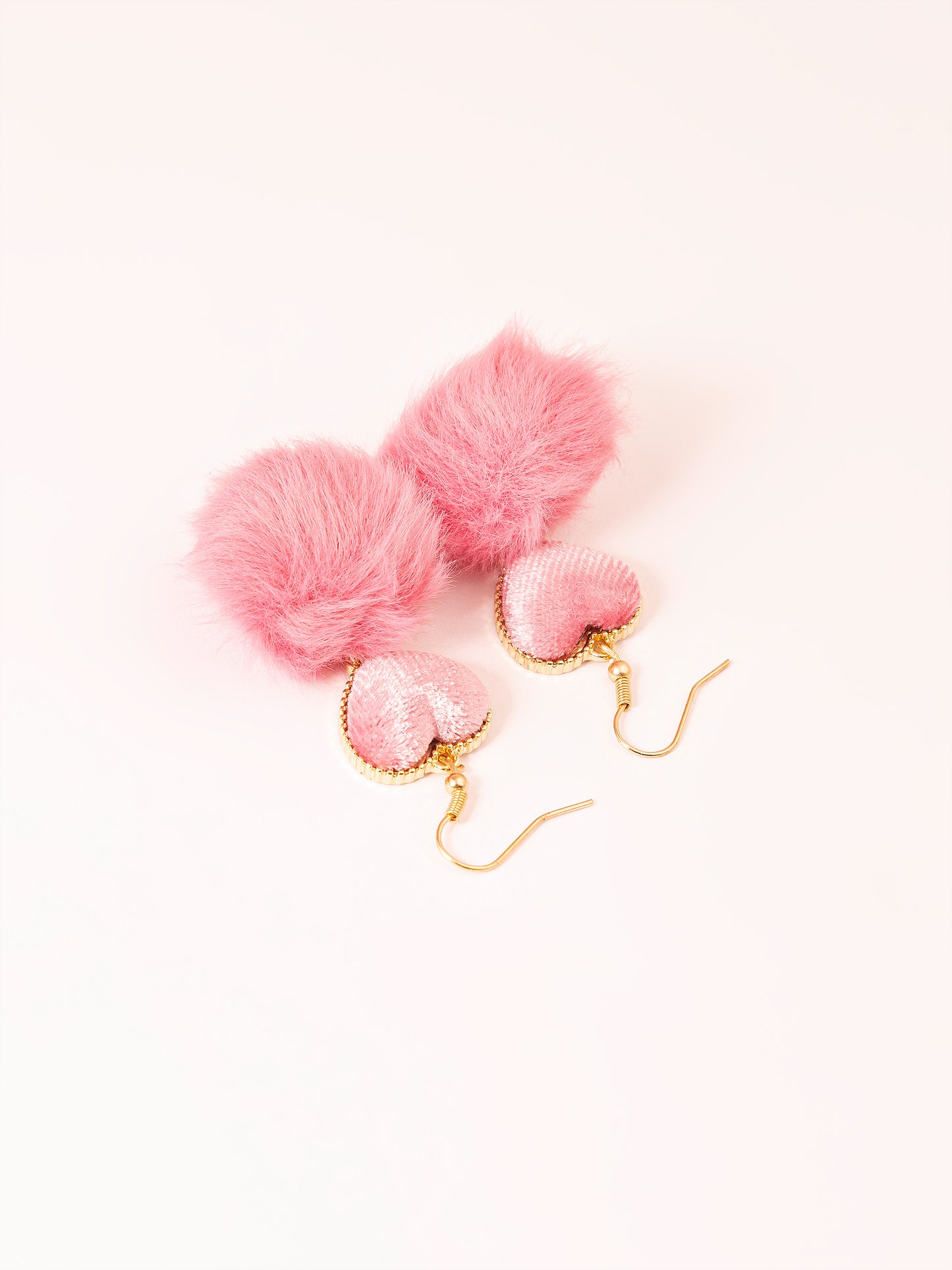 Heart Pompom Drop Earrings