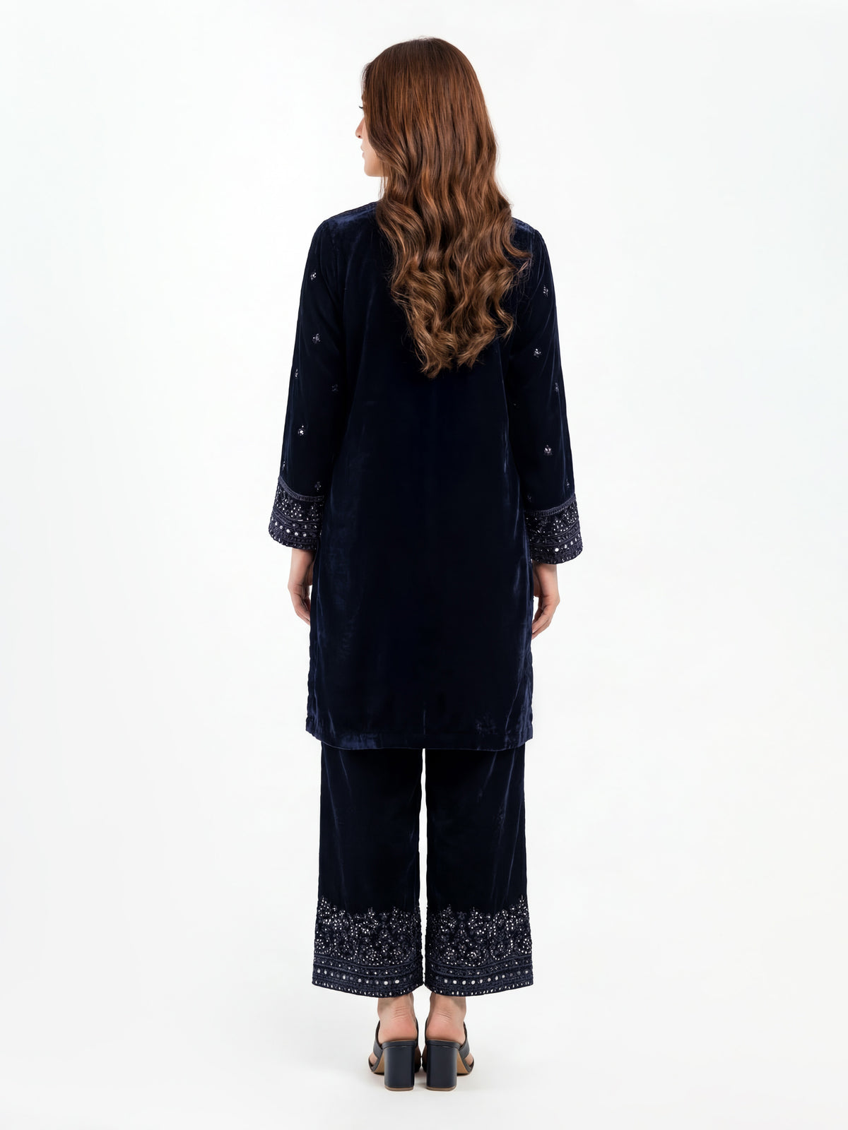 2 Piece Velvet Suit- Embroidered (Pret)