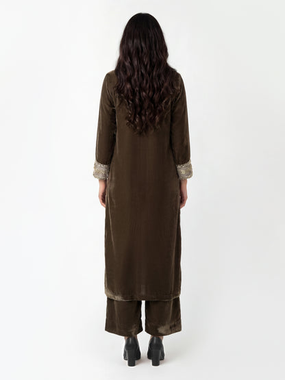 2 Piece Velvet Suit- Embroidered (Pret)