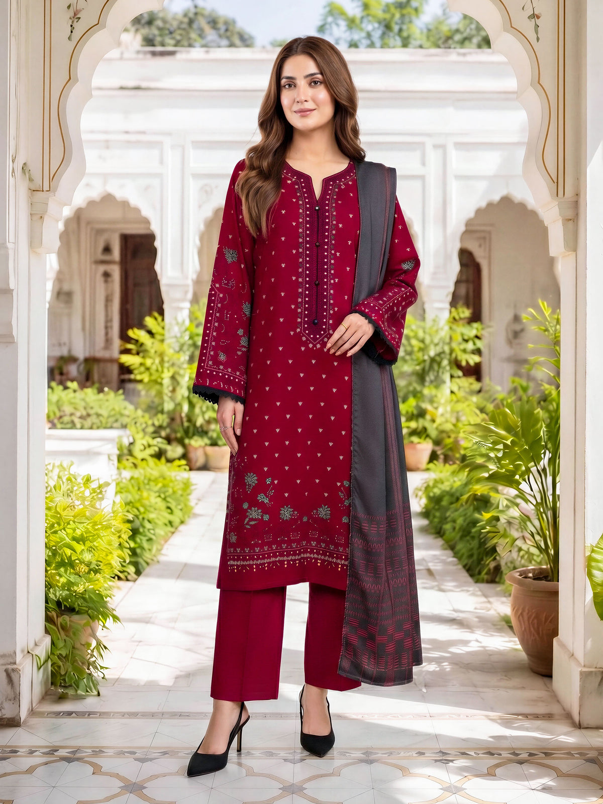 3 Piece Khaddar Suit-Paste Print (Unstitched)