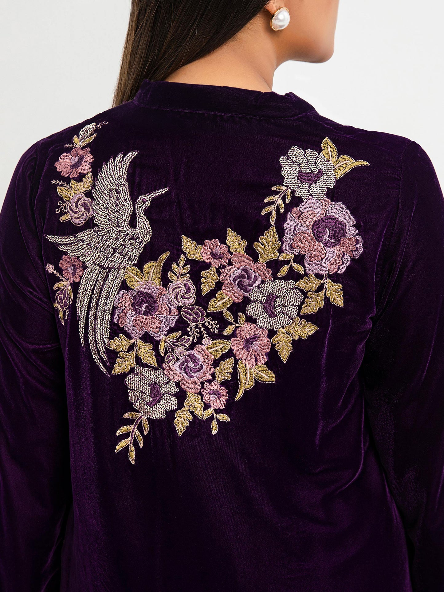 2 Piece Velvet Suit-Embroidered(Pret)