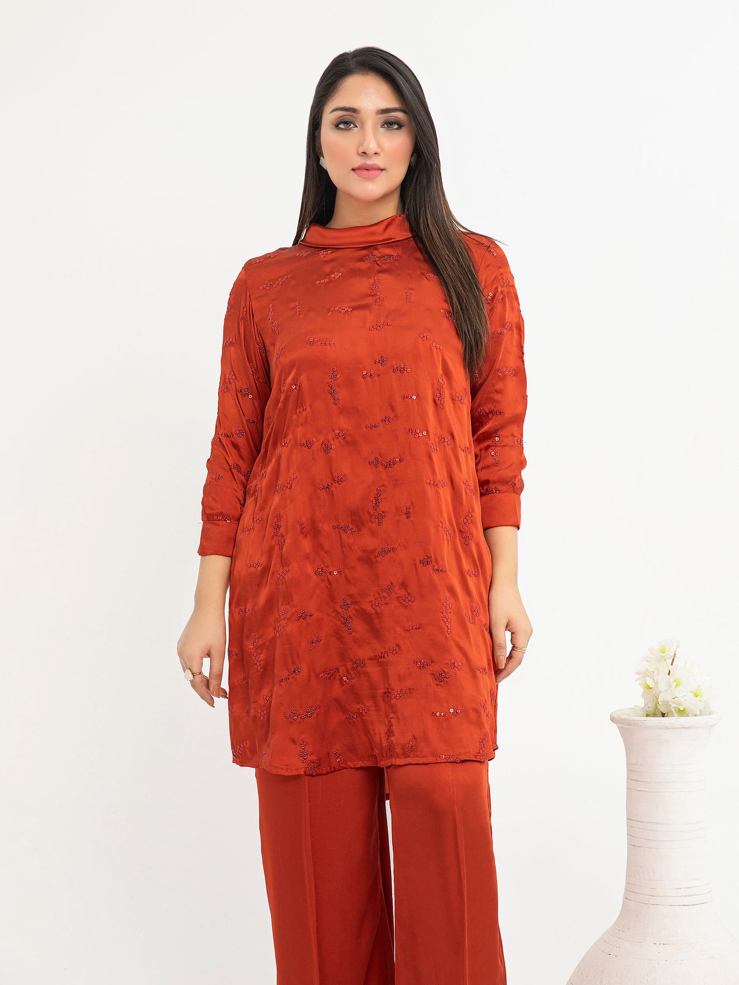 2 Piece Silk Co-ord Set-Embroidered(Pret)