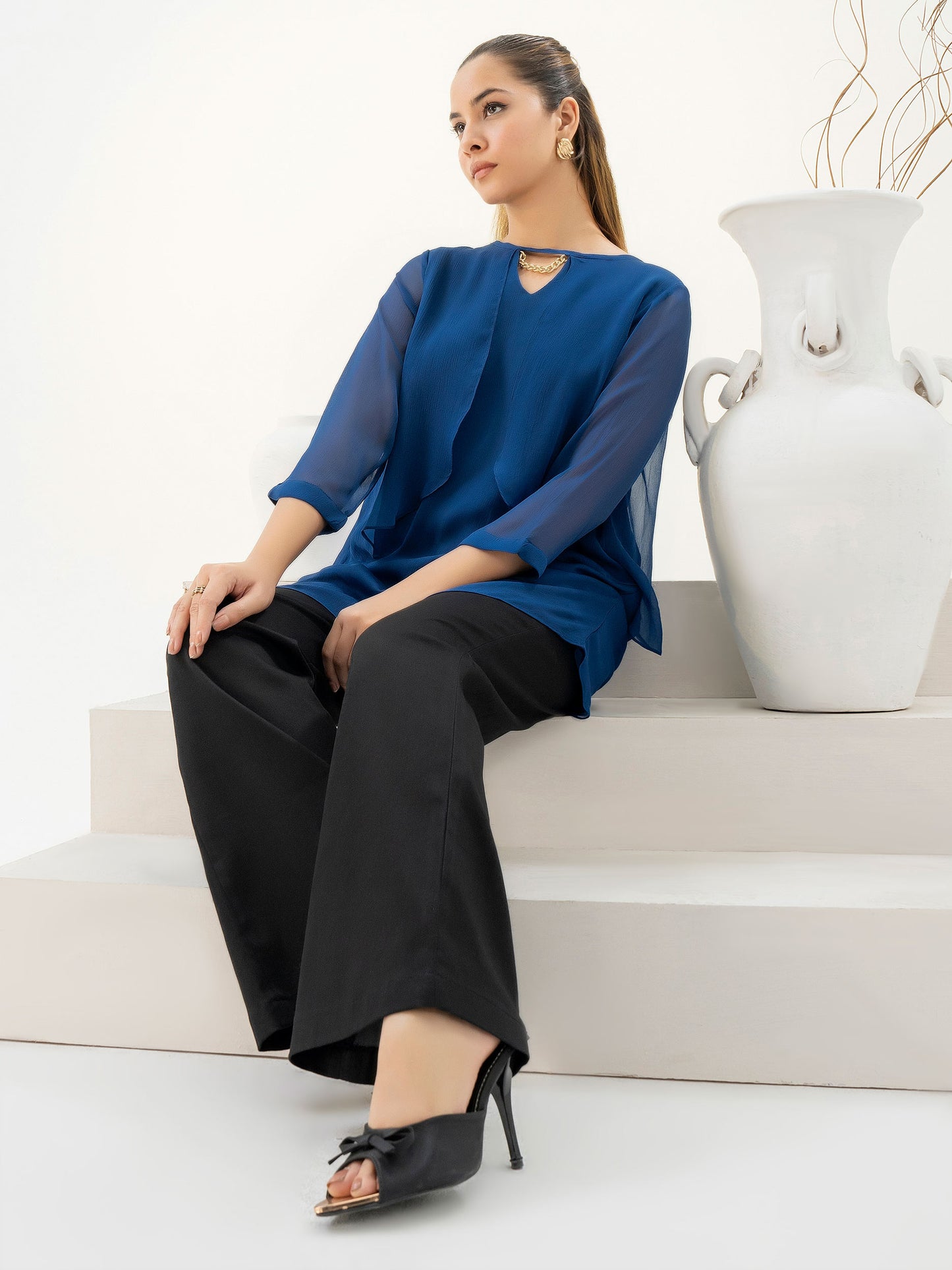 Dyed Chiffon Top With Slip